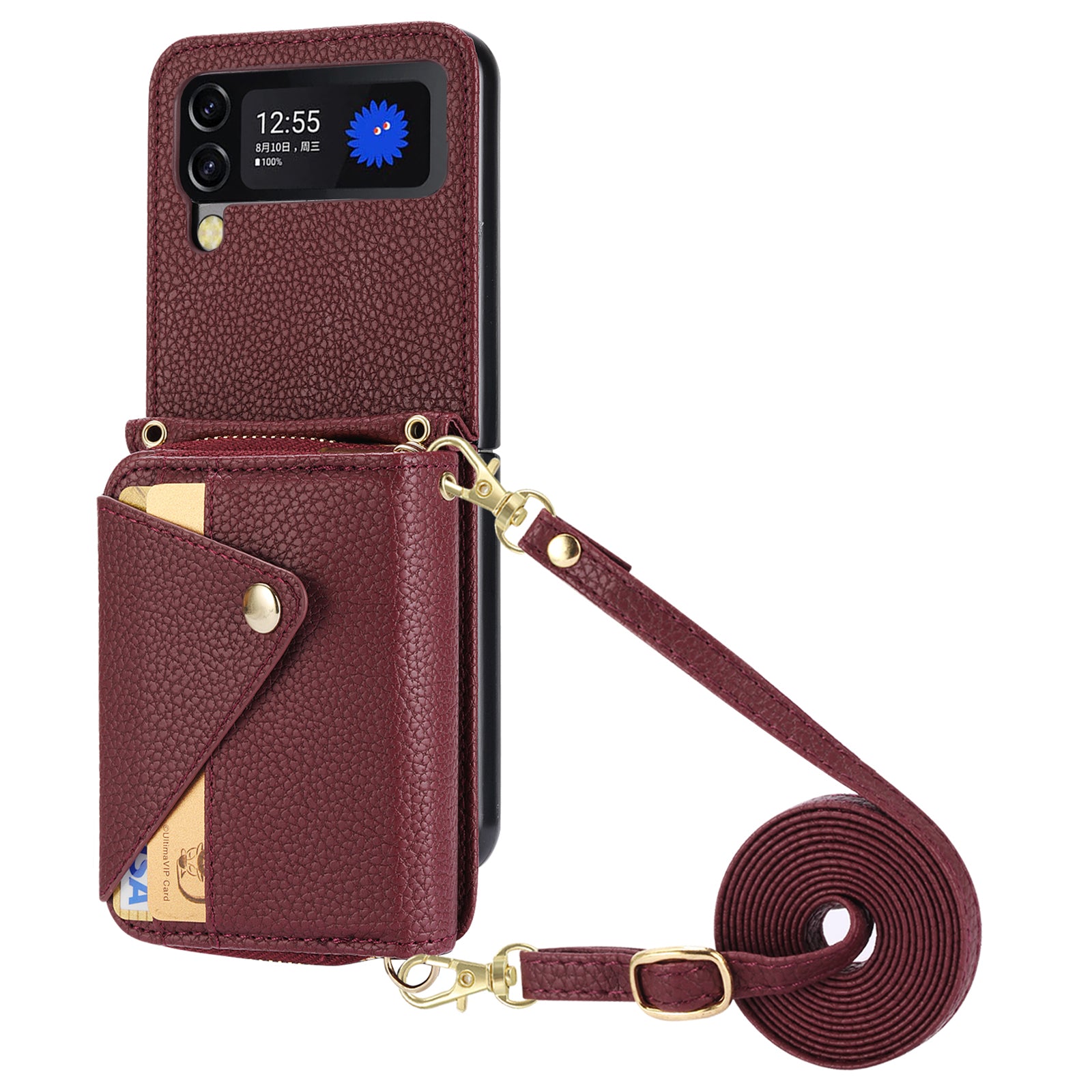 For Samsung Galaxy Z Flip4 5G Case PU Leather Zipper Purse Crossbody Phone Cover
