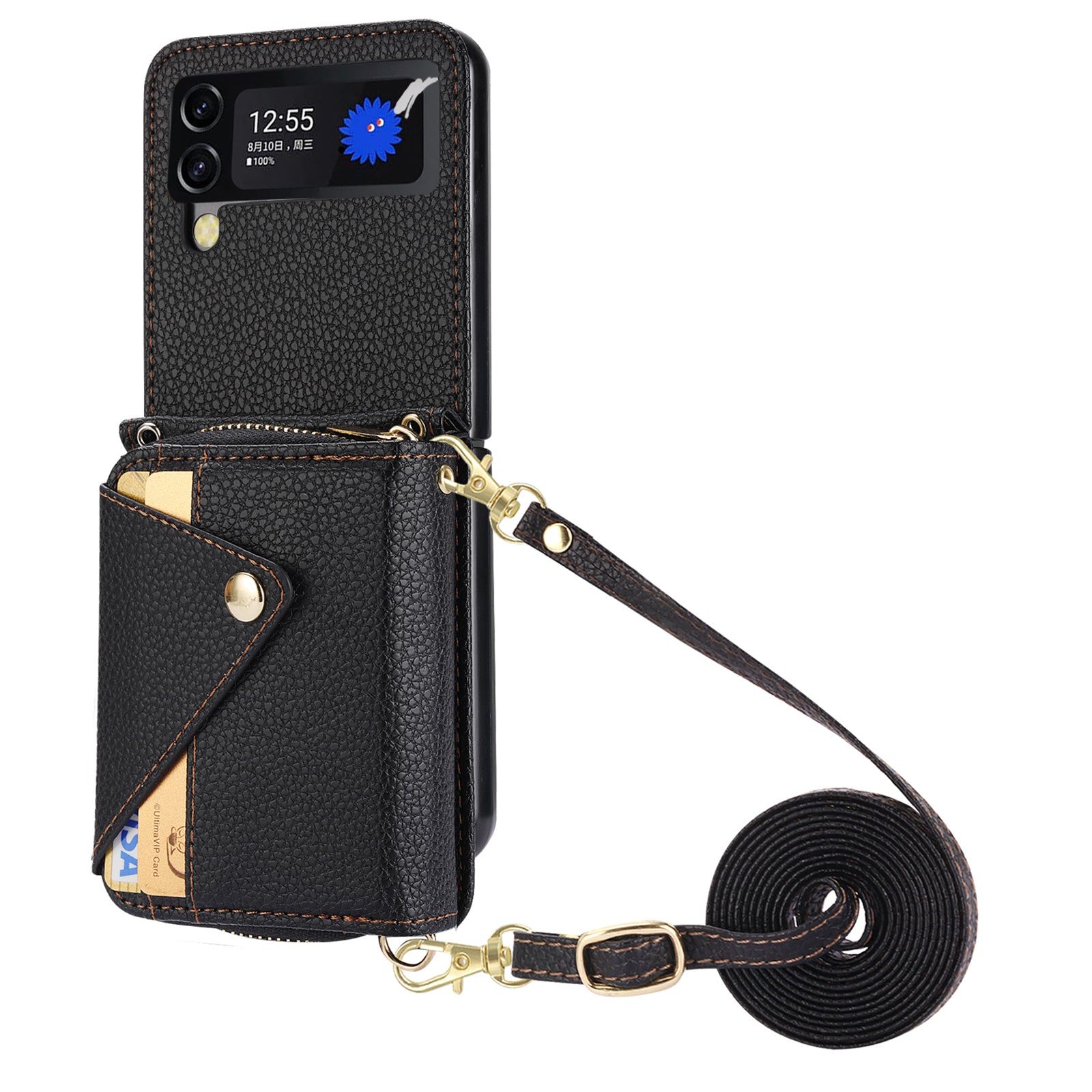 For Samsung Galaxy Z Flip4 5G Case PU Leather Zipper Purse Crossbody Phone Cover