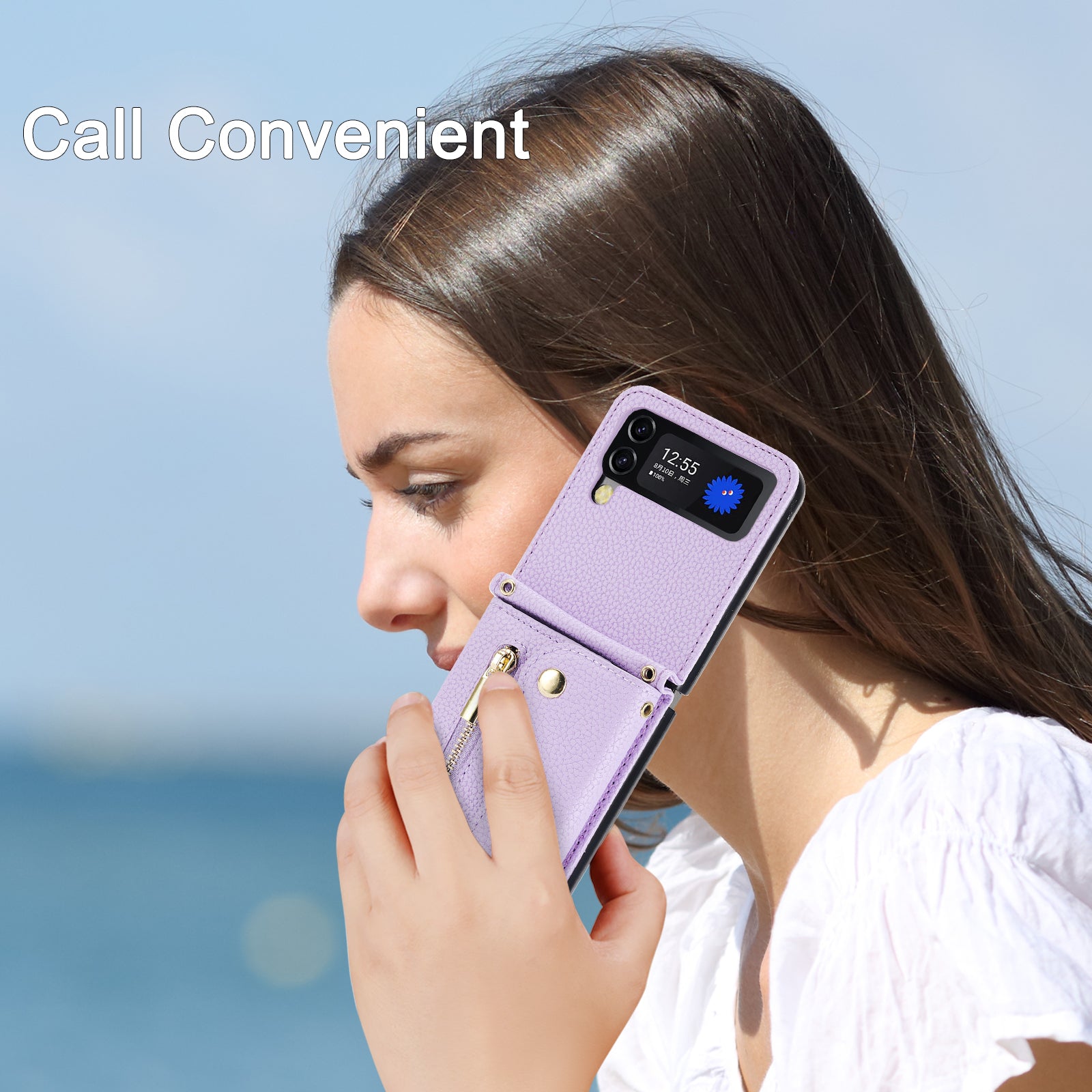 For Samsung Galaxy Z Flip3 5G Case PU Leather Zipper Credit Card Holder Phone Back Cover