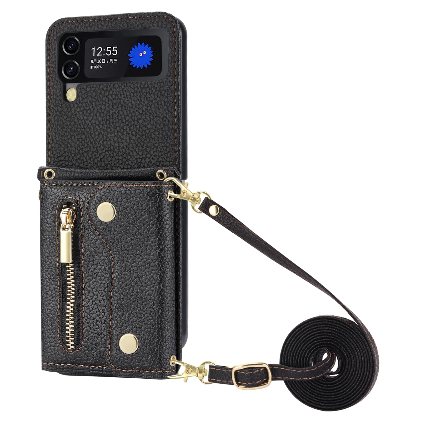 For Samsung Galaxy Z Flip3 5G Case PU Leather Zipper Credit Card Holder Phone Back Cover