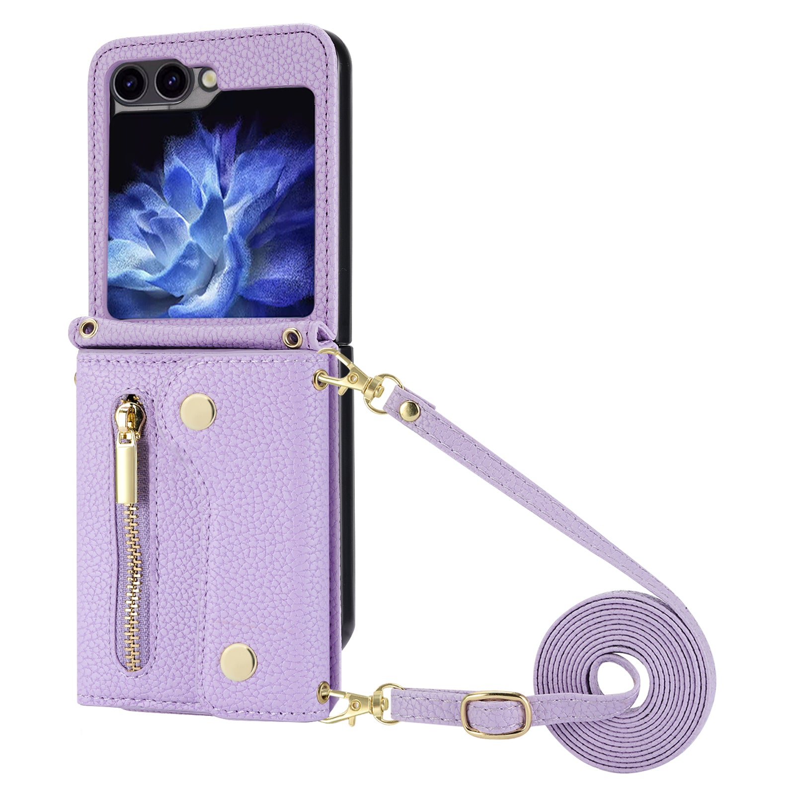 For Samsung Galaxy Z Flip5 5G Case Card Holder Crossbody Phone Purse Leather Back Cover