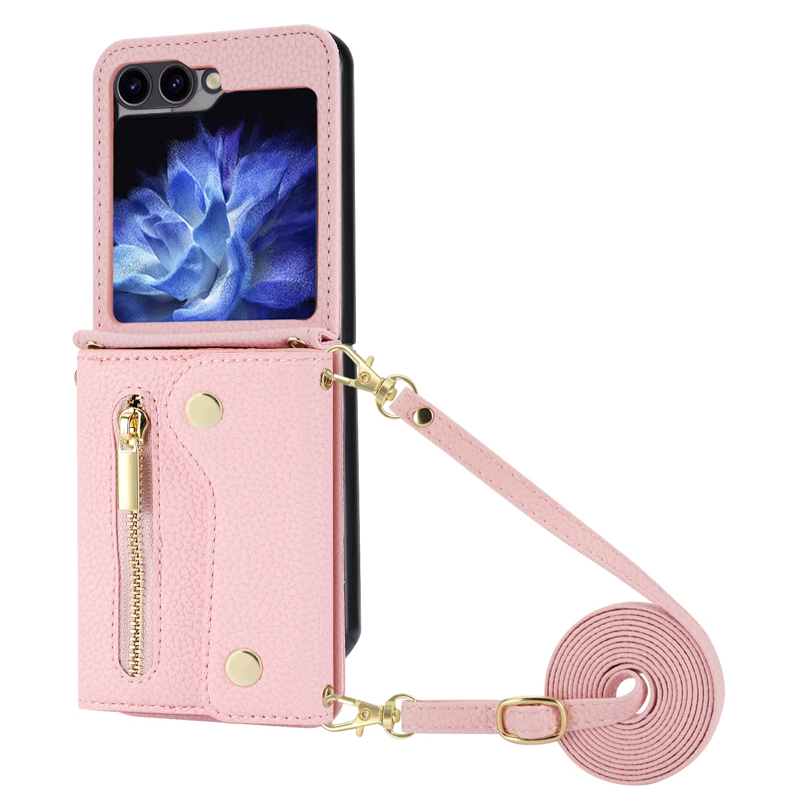 For Samsung Galaxy Z Flip5 5G Case Card Holder Crossbody Phone Purse Leather Back Cover