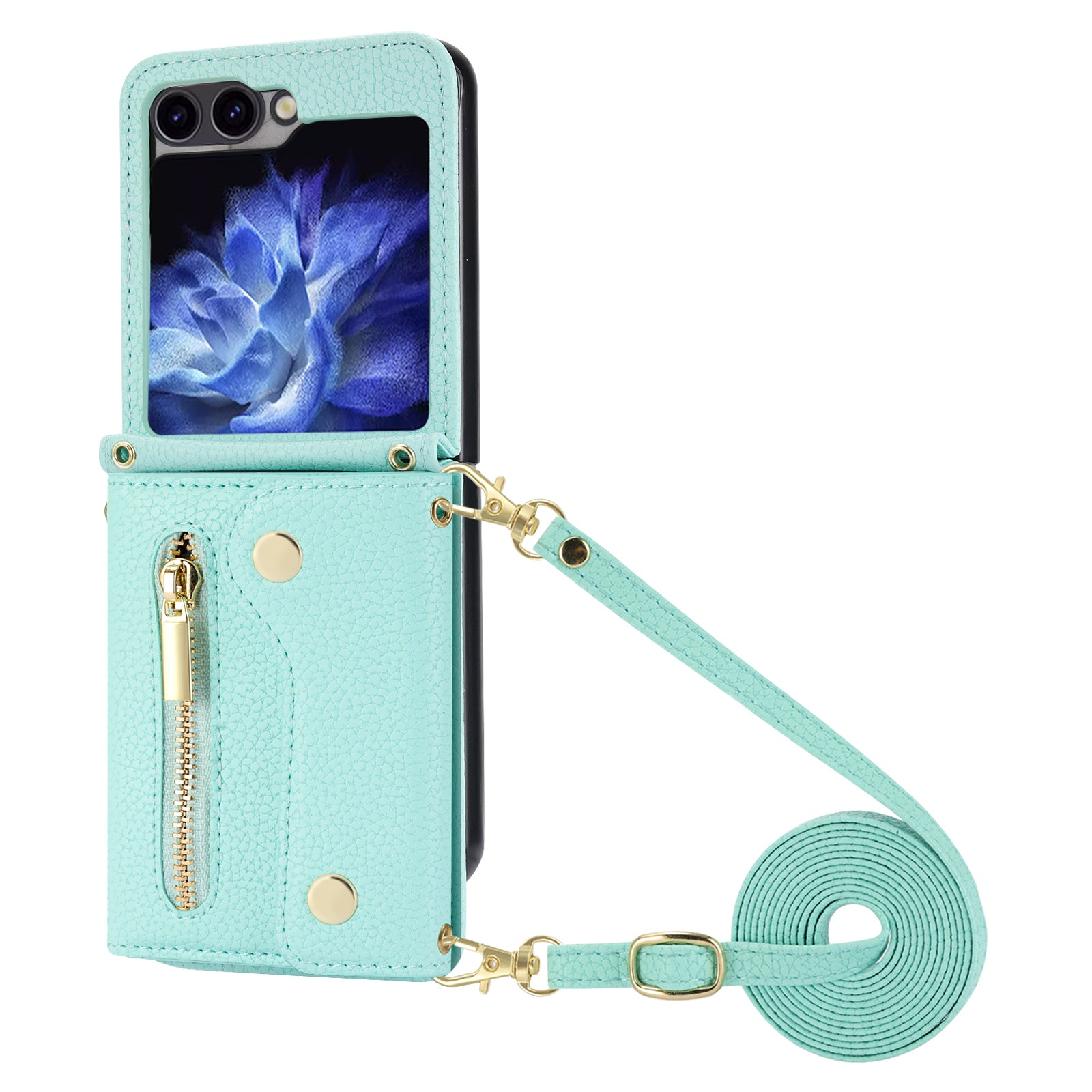 For Samsung Galaxy Z Flip5 5G Case Card Holder Crossbody Phone Purse Leather Back Cover