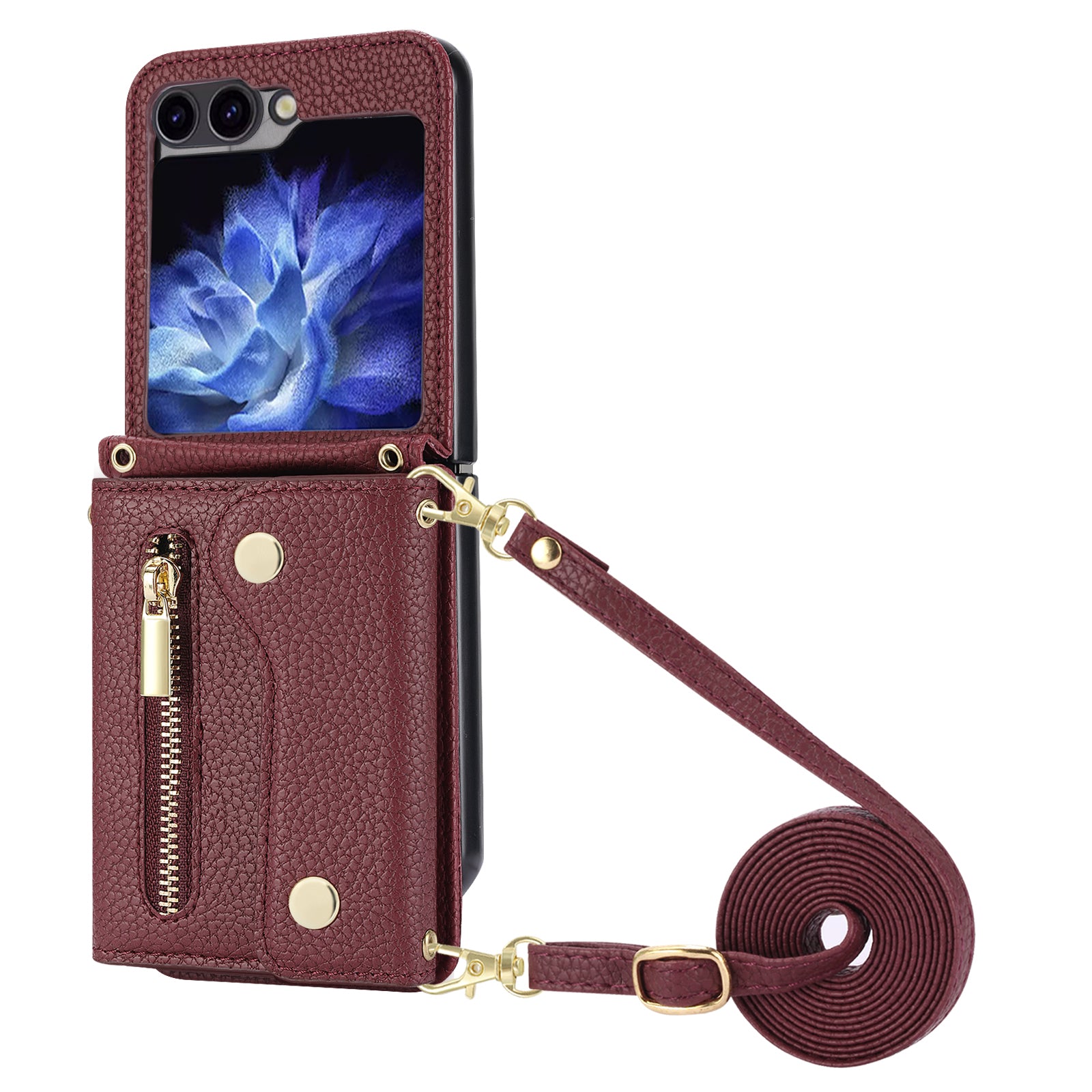 For Samsung Galaxy Z Flip5 5G Case Card Holder Crossbody Phone Purse Leather Back Cover