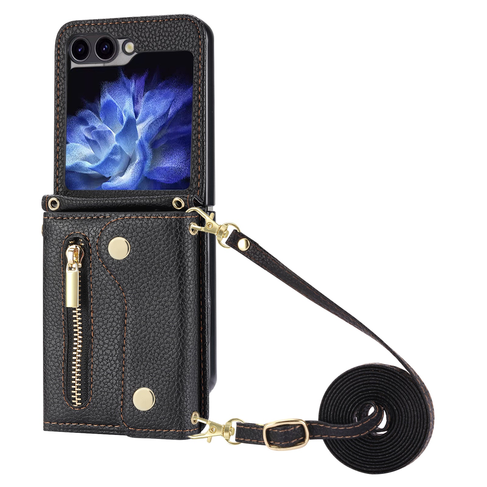 For Samsung Galaxy Z Flip5 5G Case Card Holder Crossbody Phone Purse Leather Back Cover