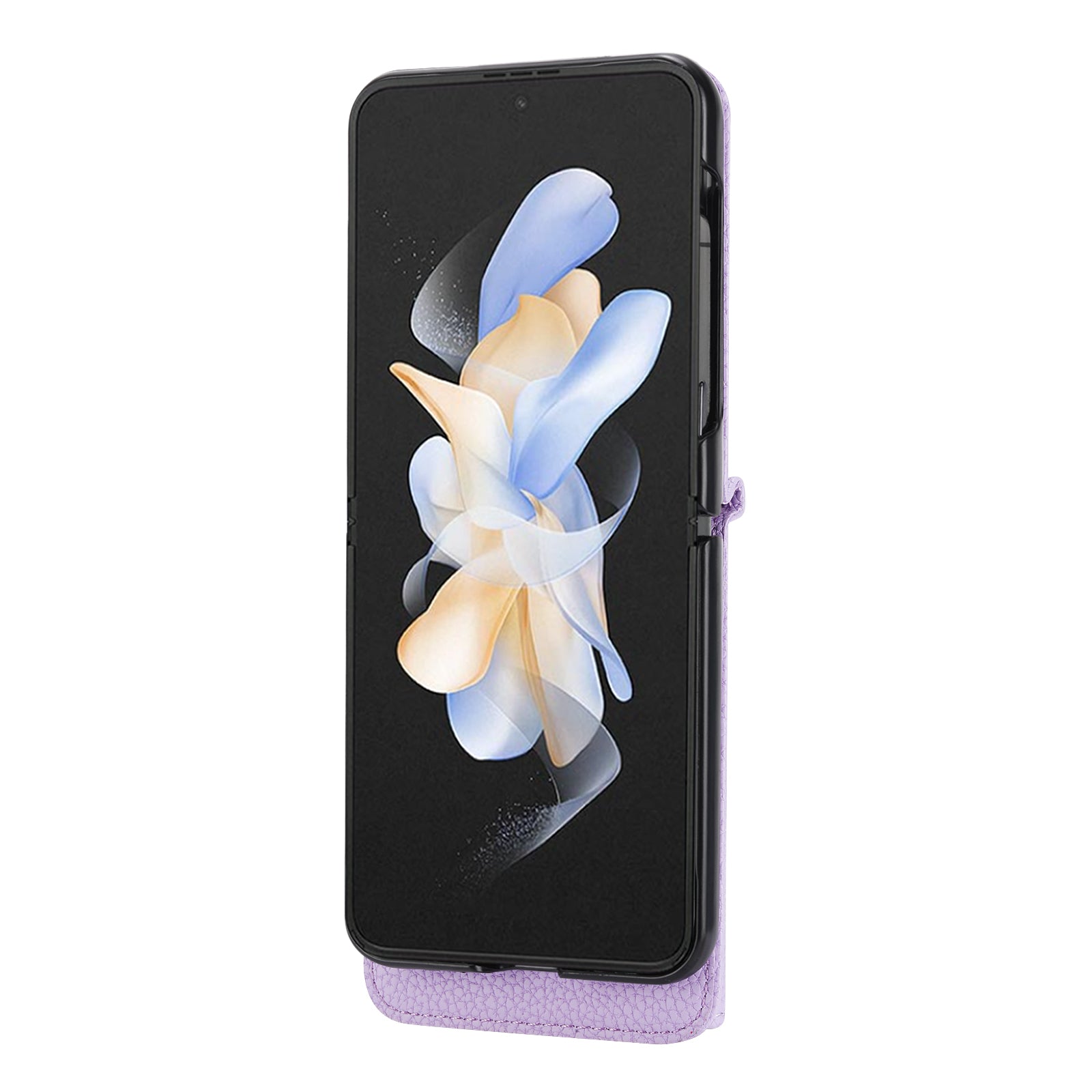 For Samsung Galaxy Z Flip4 5G Back Case PU Leather Zipper Wallet Phone Cover with Shoulder Strap