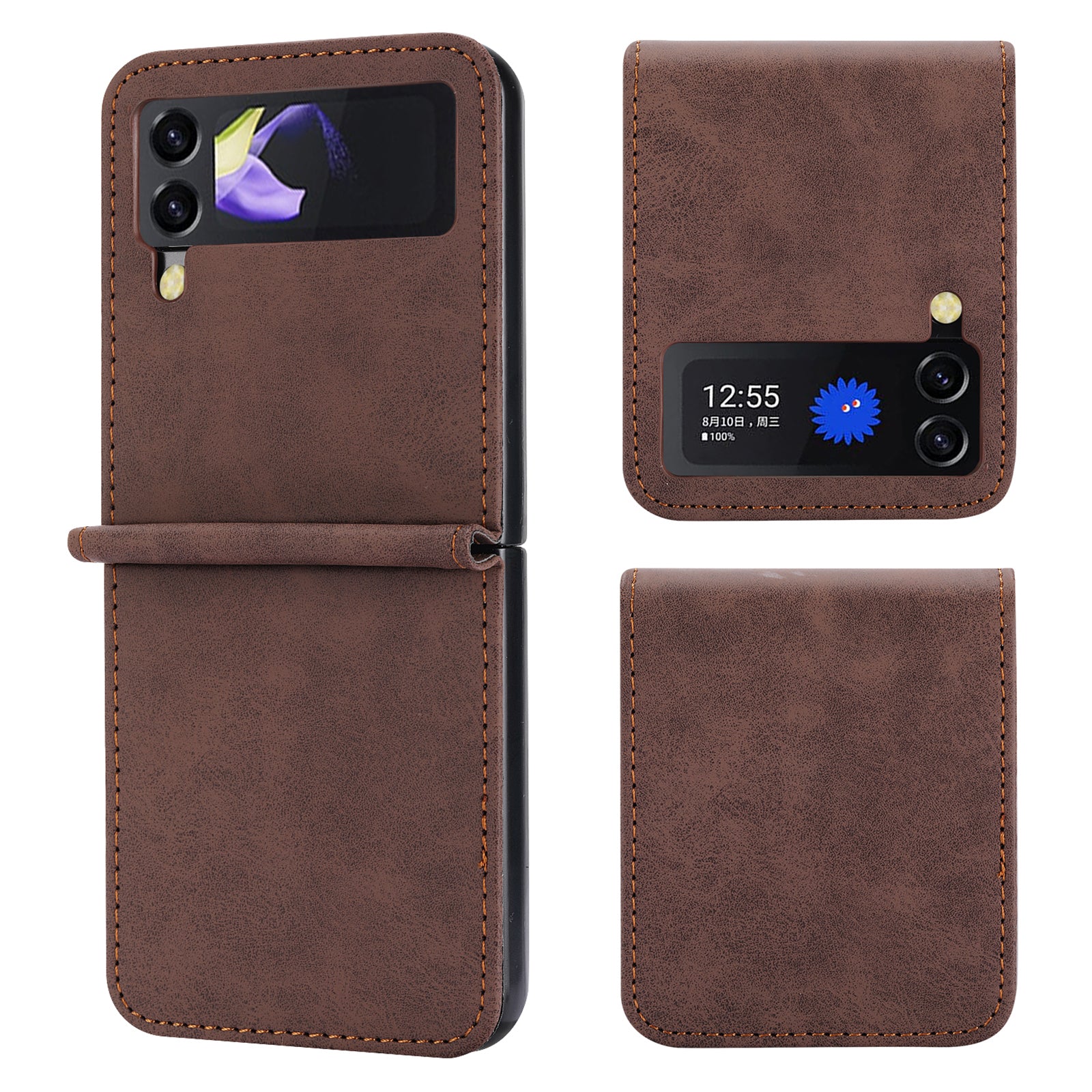 DF-05 For Samsung Galaxy Z Flip3 5G Case Solid Color PC+PU Leather Cell Phone Cover