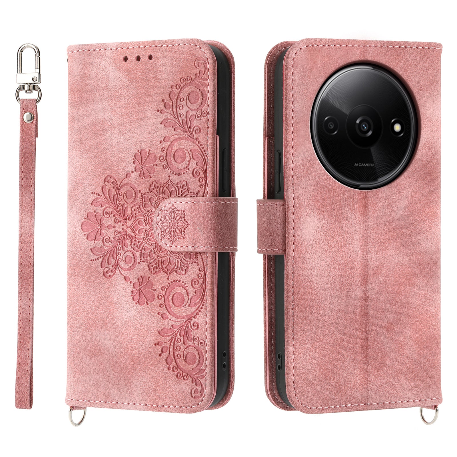 For Xiaomi Redmi A3 / Poco C61 4G Leather Phone Cover Flower Pattern Case Multiple Card Slots