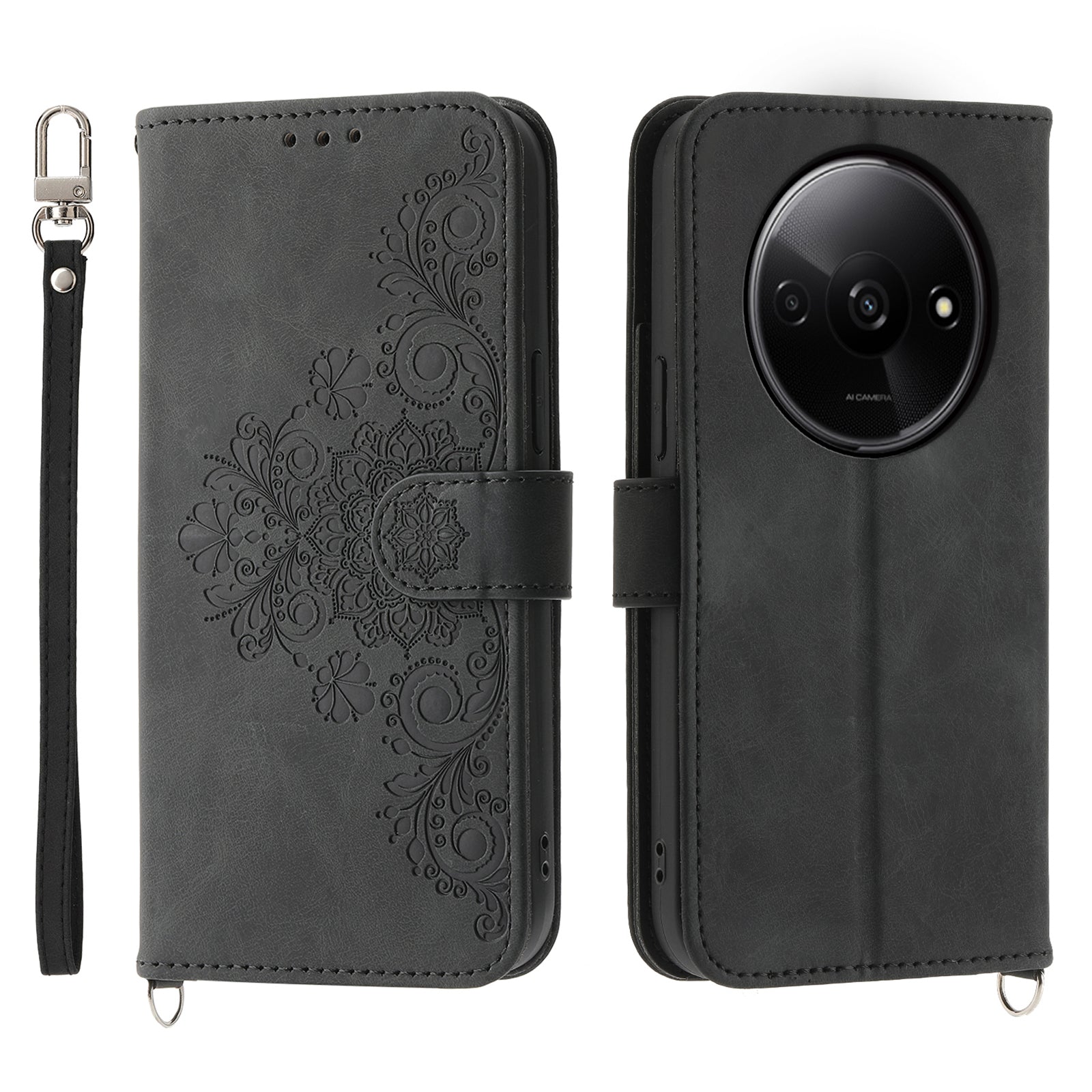 For Xiaomi Redmi A3 / Poco C61 4G Leather Phone Cover Flower Pattern Case Multiple Card Slots