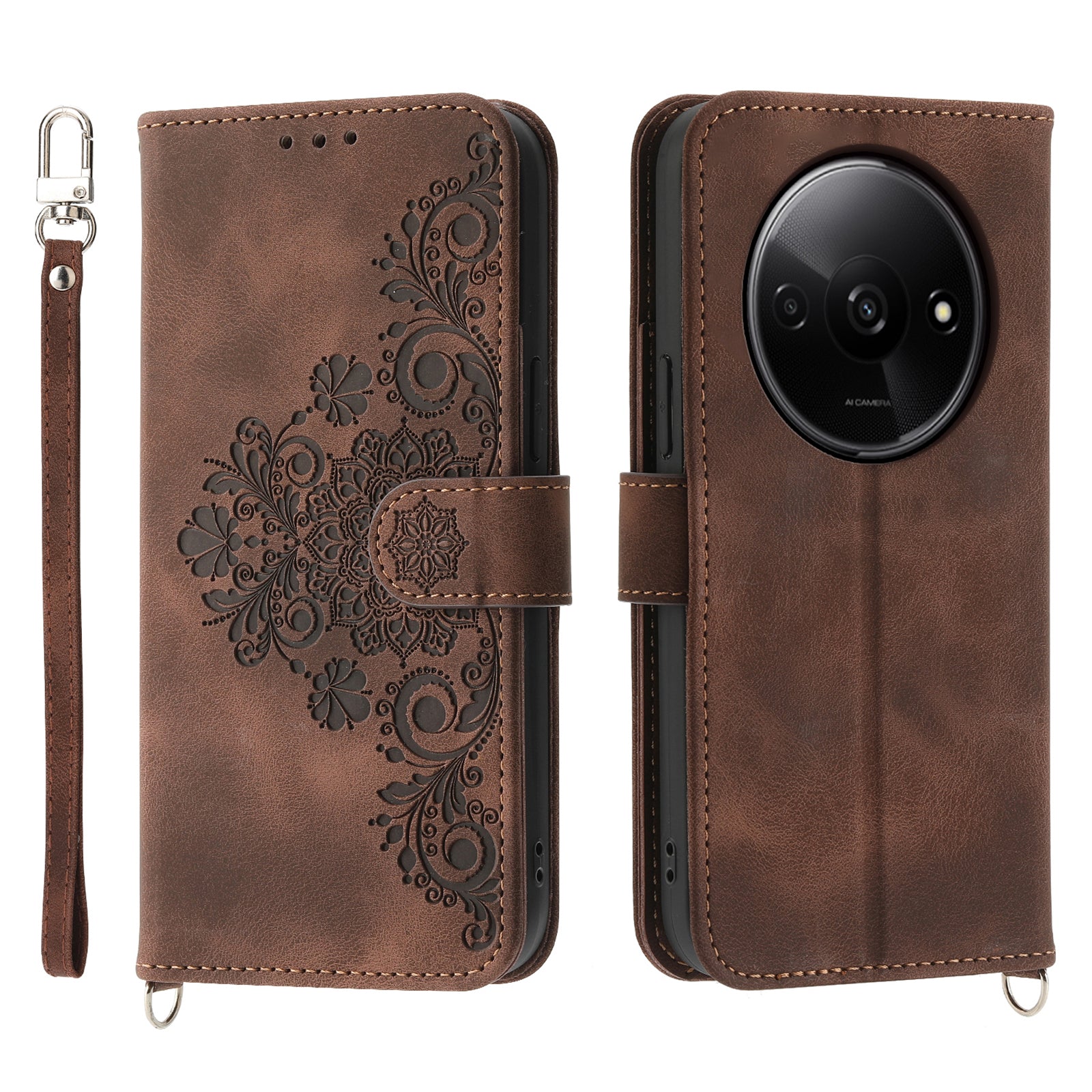 For Xiaomi Redmi A3 / Poco C61 4G Leather Phone Cover Flower Pattern Case Multiple Card Slots