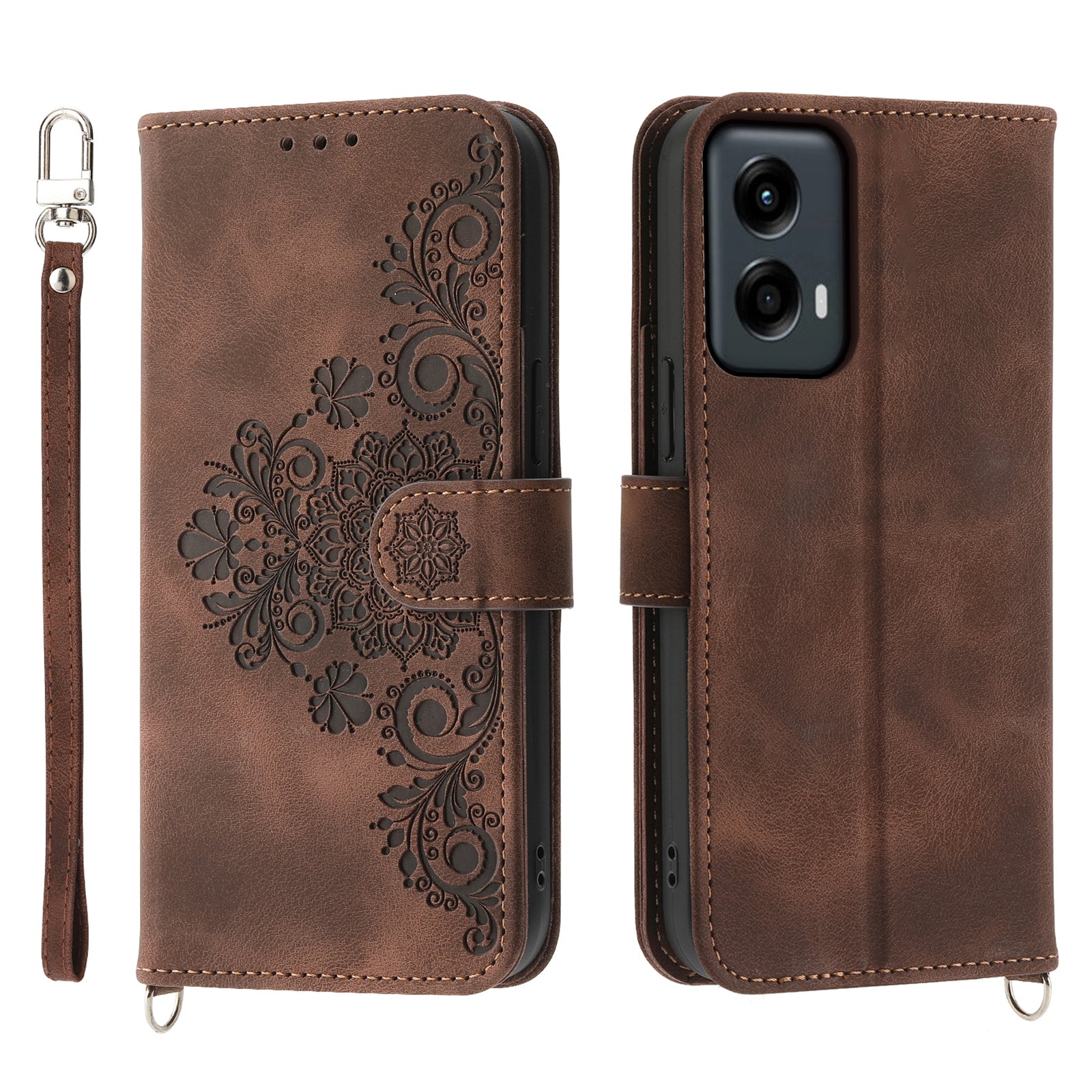 For Motorola Moto G Stylus 5G (2024) Leather Case with 2 Straps Flower Pattern Wallet Crossbody Phone Cover