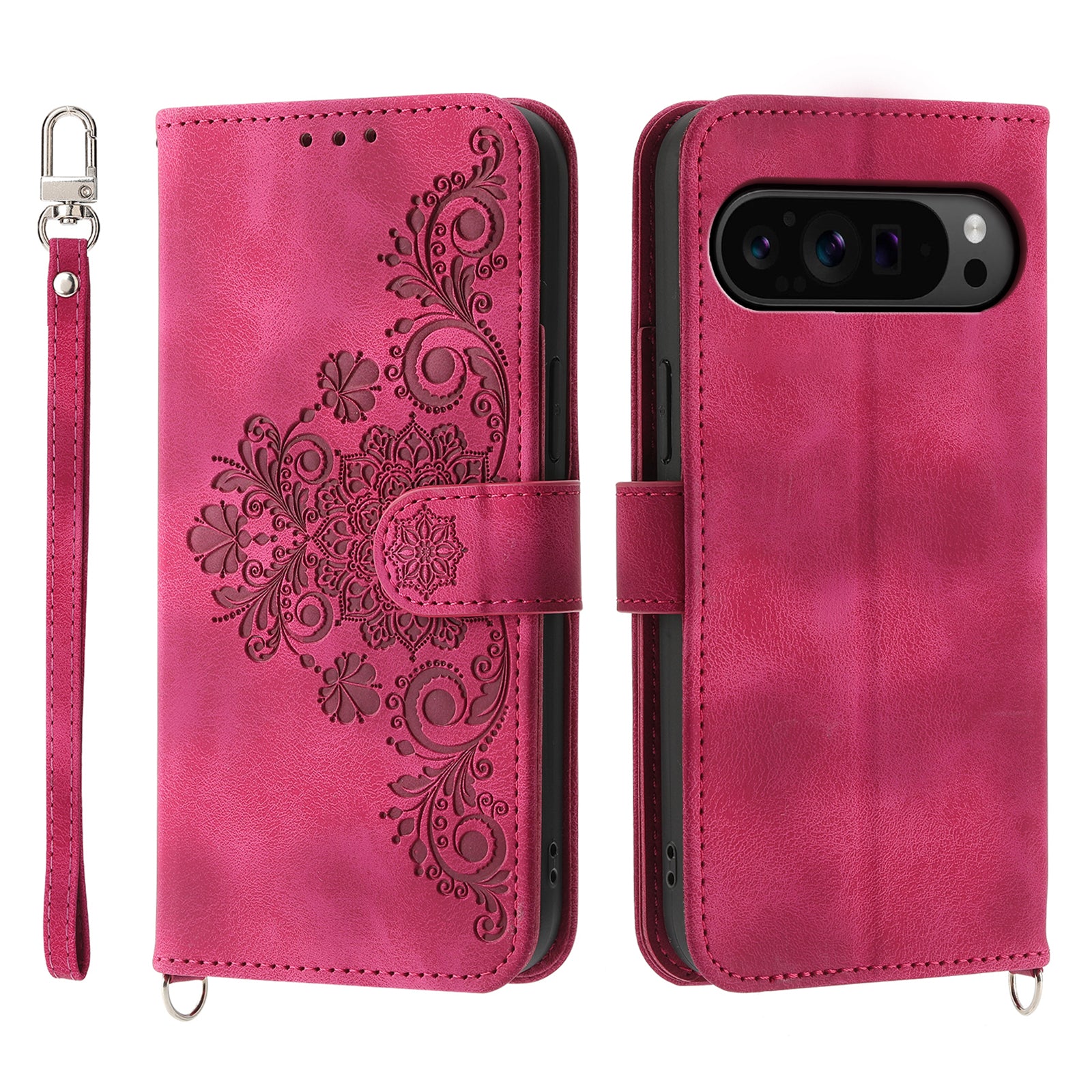 For Google Pixel 9 Pro Leather Case Flower Pattern Phone Protector with Multiple Card Slots