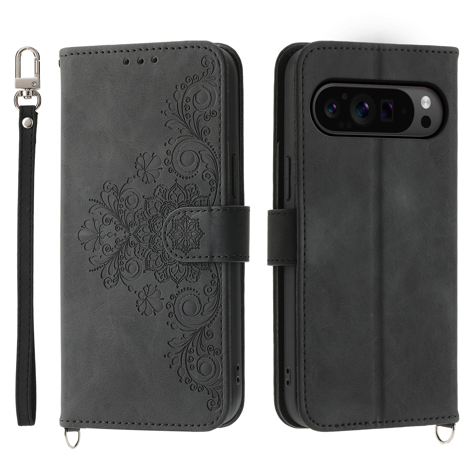 For Google Pixel 9 Pro Leather Case Flower Pattern Phone Protector with Multiple Card Slots
