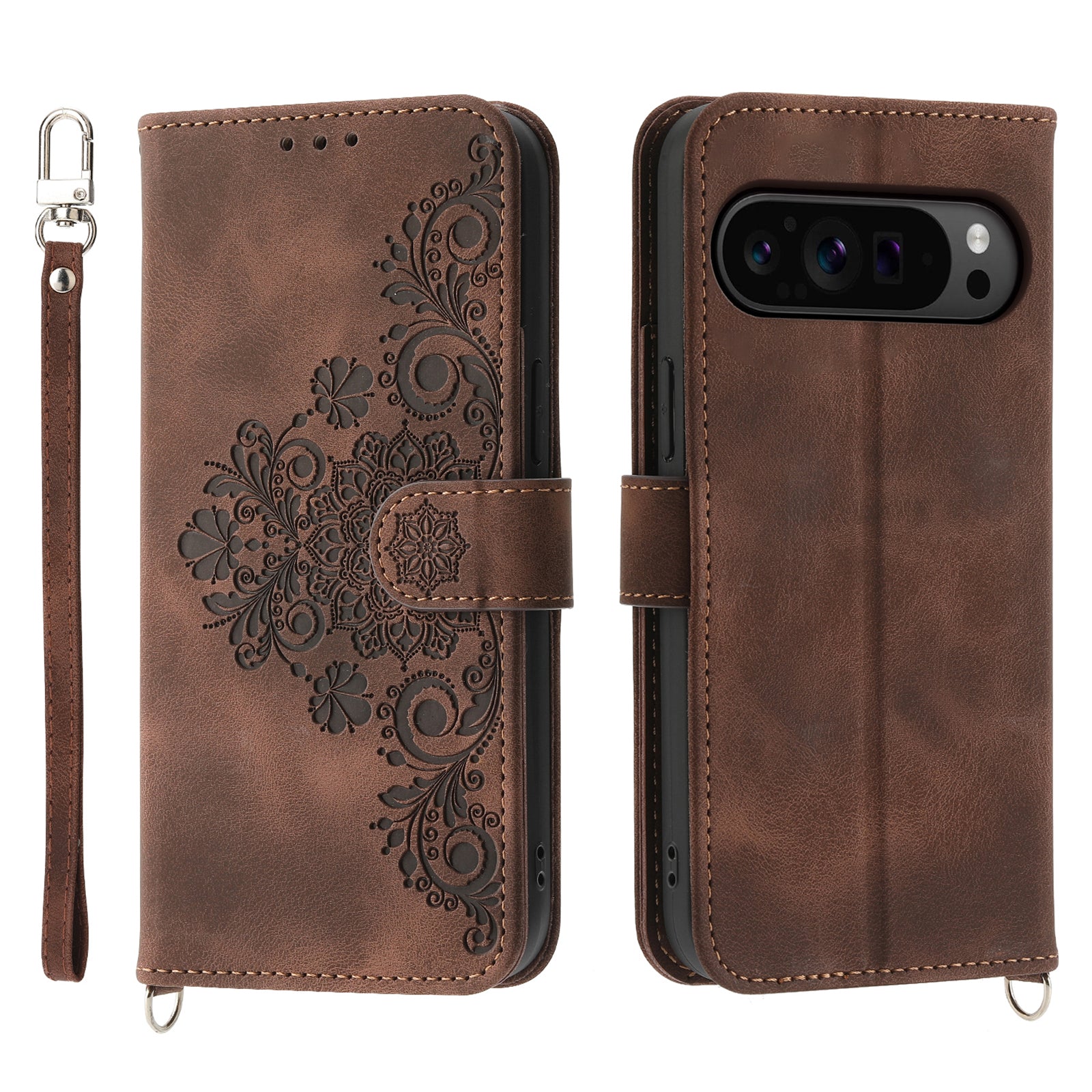For Google Pixel 9 Pro Leather Case Flower Pattern Phone Protector with Multiple Card Slots