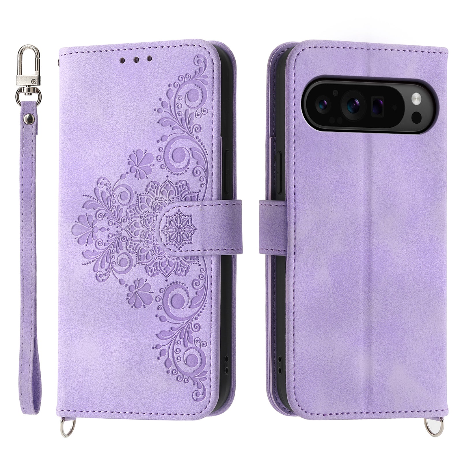 For Google Pixel 9 Pro Leather Case Flower Pattern Phone Protector with Multiple Card Slots