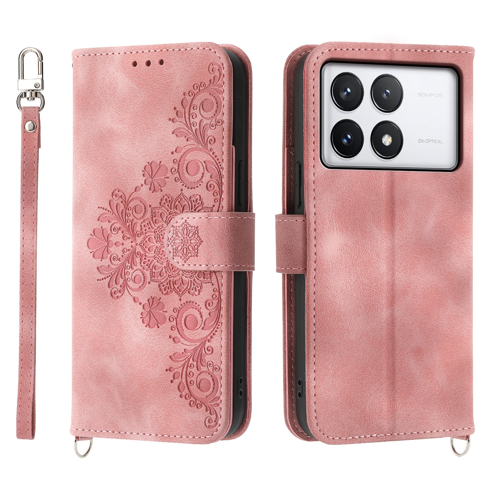 For Xiaomi Redmi K70E 5G / Xiaomi Poco X6 Pro 5G Crossbody Leather Cover Flower Pattern Wallet Case with 2 Straps