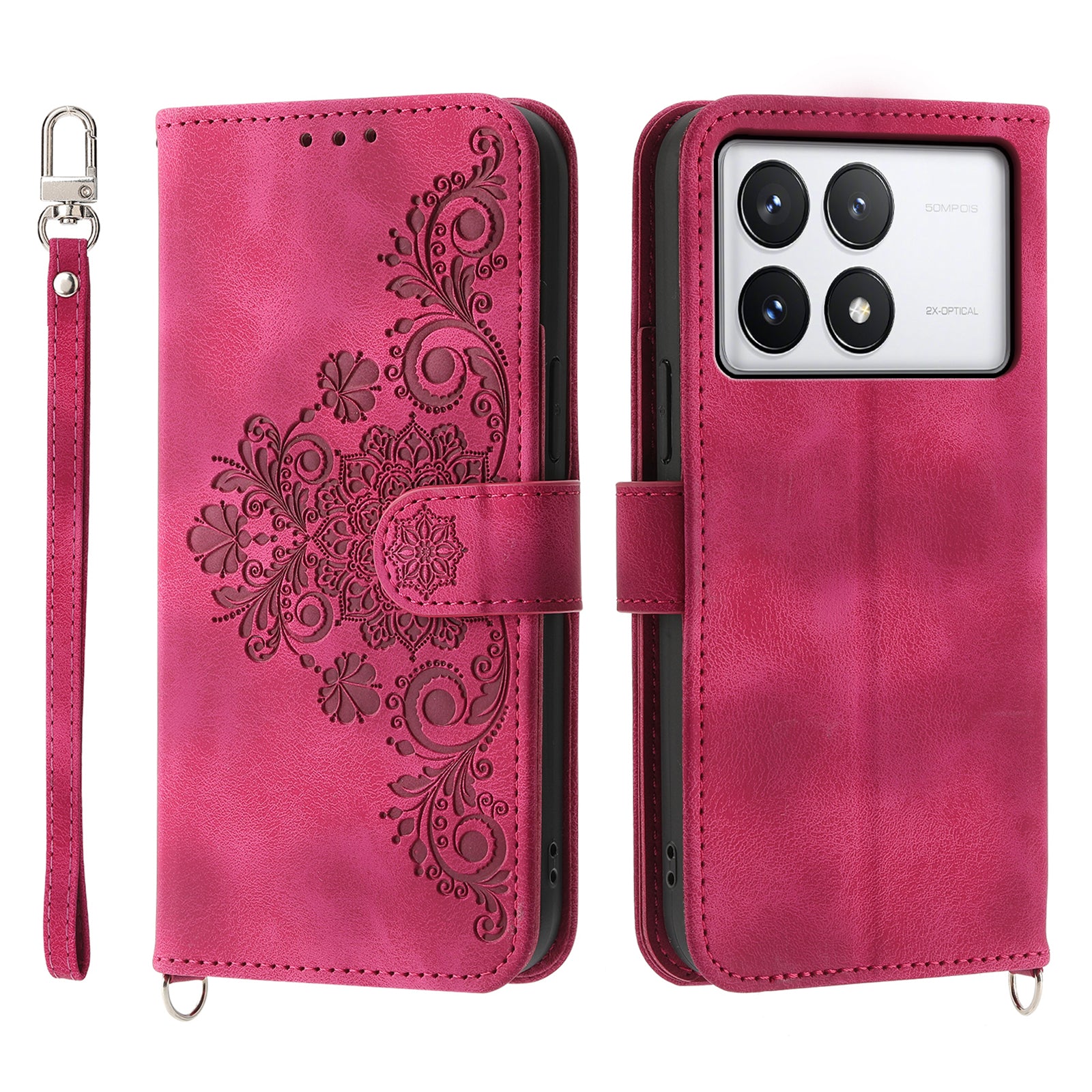 For Xiaomi Redmi K70E 5G / Xiaomi Poco X6 Pro 5G Crossbody Leather Cover Flower Pattern Wallet Case with 2 Straps