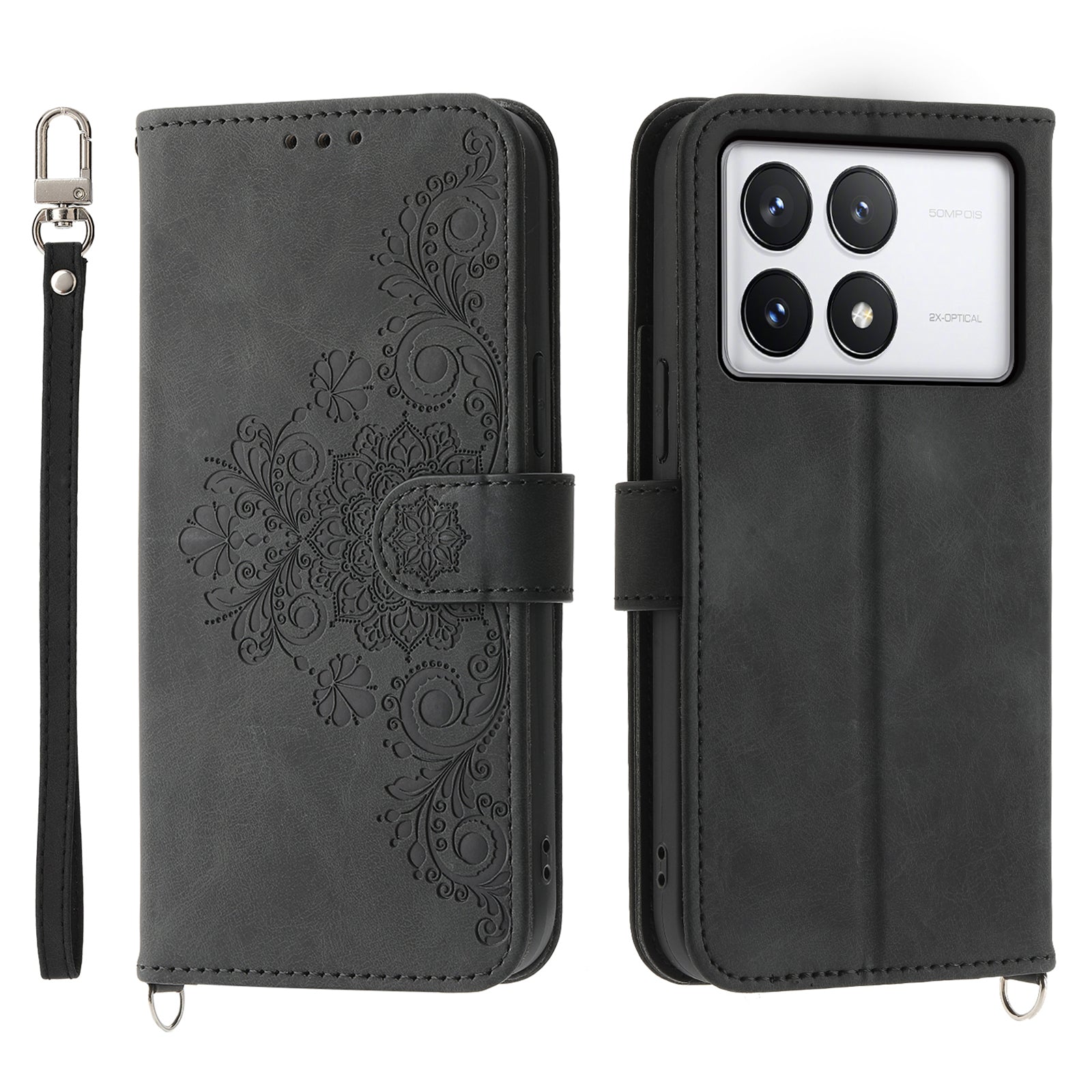For Xiaomi Redmi K70E 5G / Xiaomi Poco X6 Pro 5G Crossbody Leather Cover Flower Pattern Wallet Case with 2 Straps