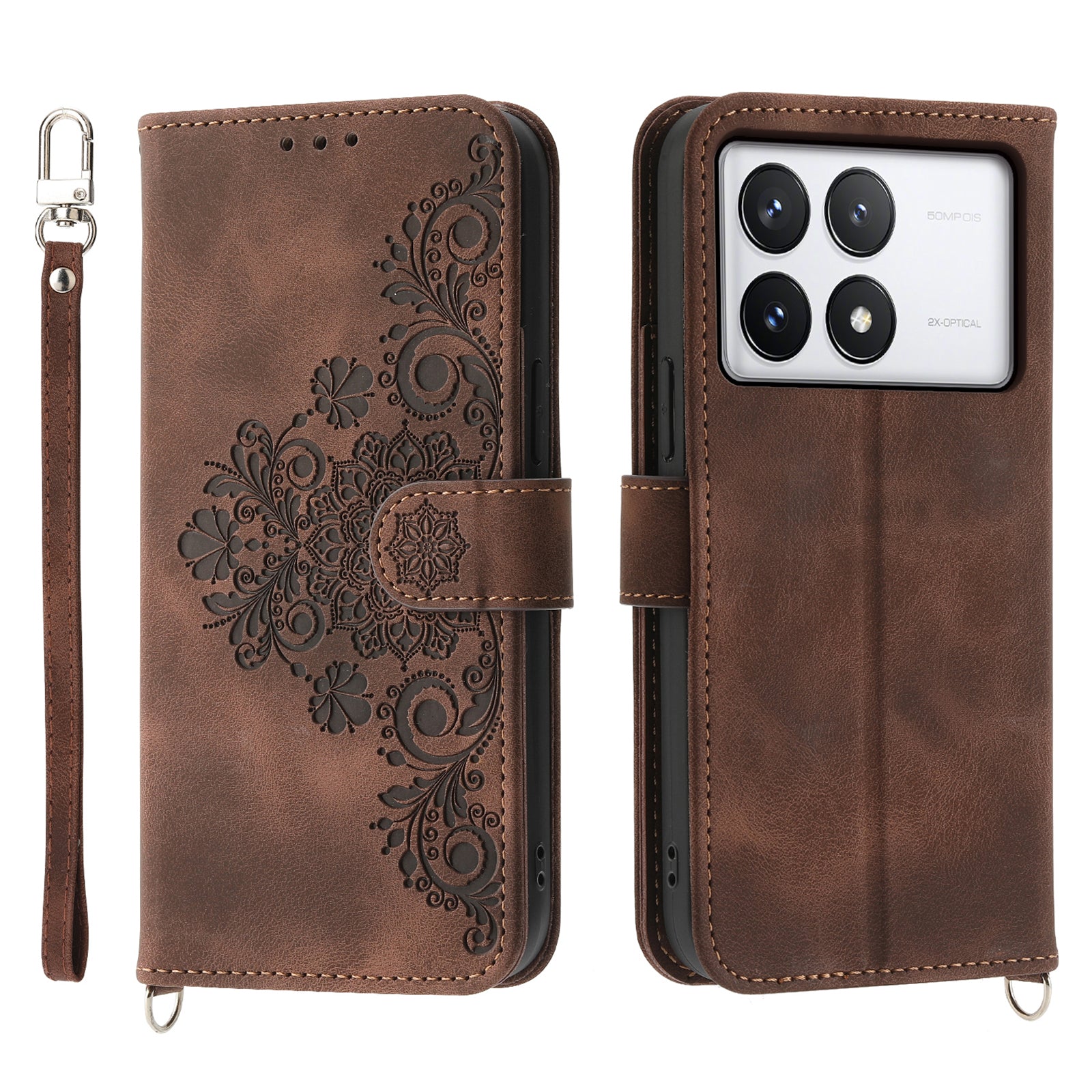 For Xiaomi Redmi K70E 5G / Xiaomi Poco X6 Pro 5G Crossbody Leather Cover Flower Pattern Wallet Case with 2 Straps