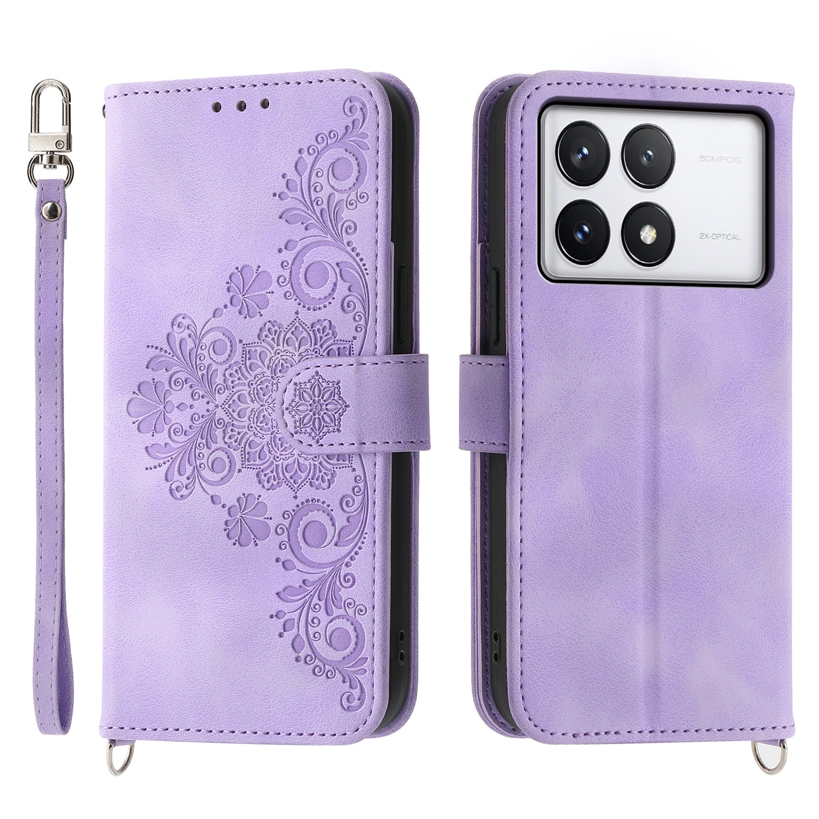 For Xiaomi Redmi K70E 5G / Xiaomi Poco X6 Pro 5G Crossbody Leather Cover Flower Pattern Wallet Case with 2 Straps