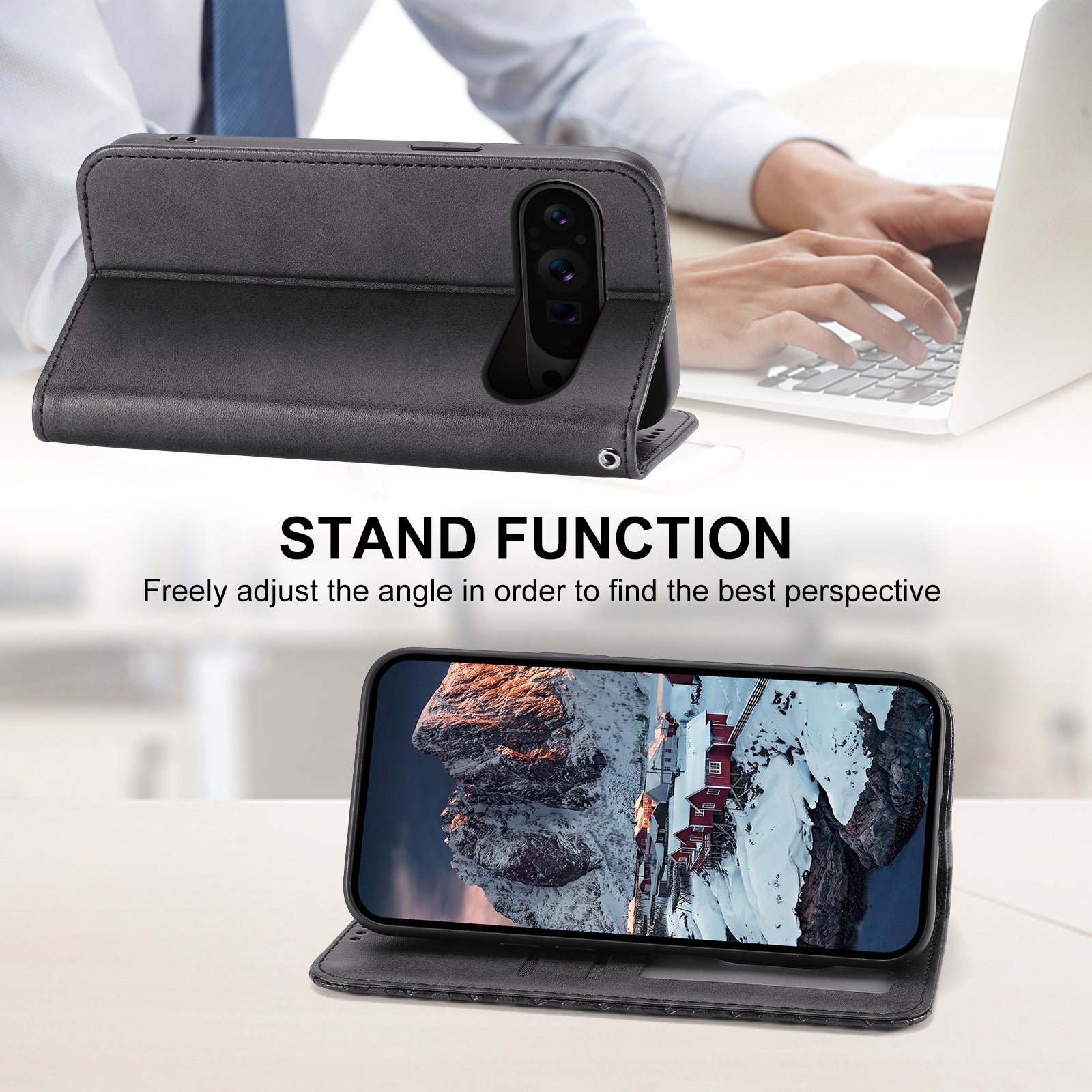 Phone Cover for Google Pixel 9 Pro Phone Stand Case PU Leather Rhombus Imprinted Pattern Wallet