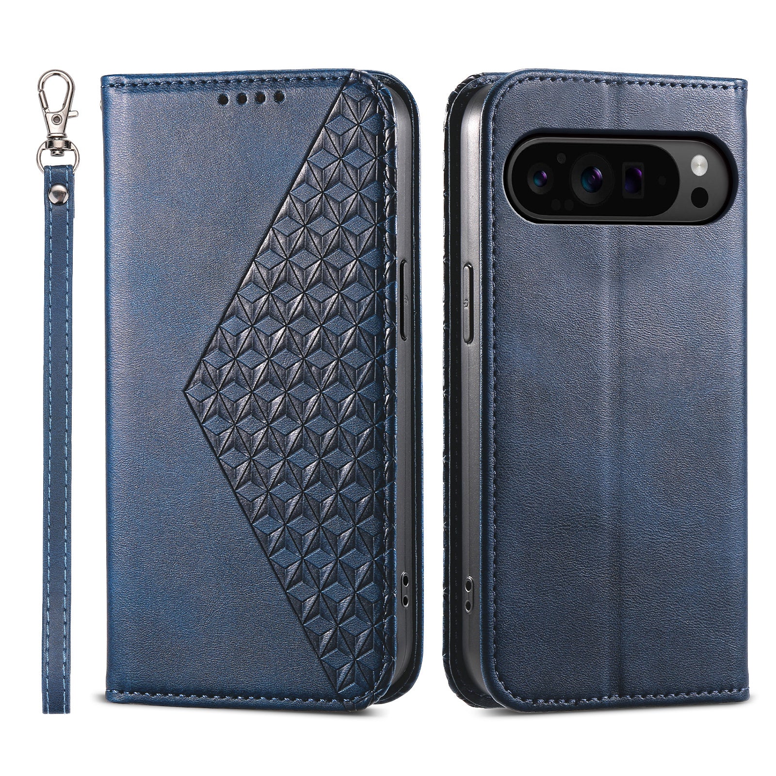 Phone Cover for Google Pixel 9 Pro Phone Stand Case PU Leather Rhombus Imprinted Pattern Wallet