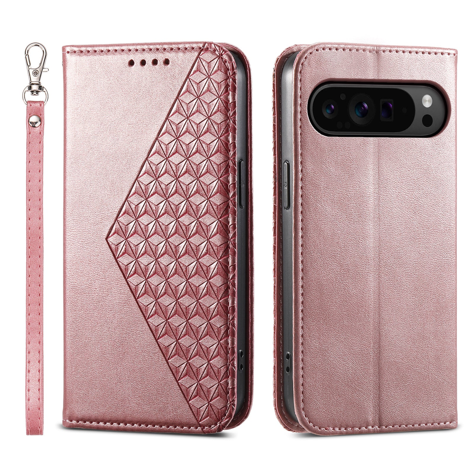 Phone Cover for Google Pixel 9 Pro Phone Stand Case PU Leather Rhombus Imprinted Pattern Wallet