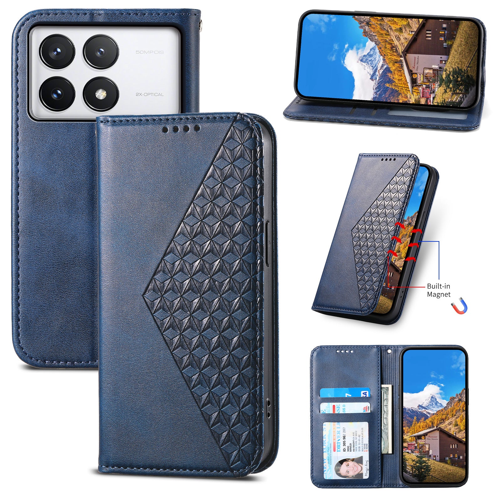 For Xiaomi Redmi K70E 5G / Poco X6 Pro 5G Imprinted Wallet Phone Stand Case PU Leather+TPU Cell Phone Cover
