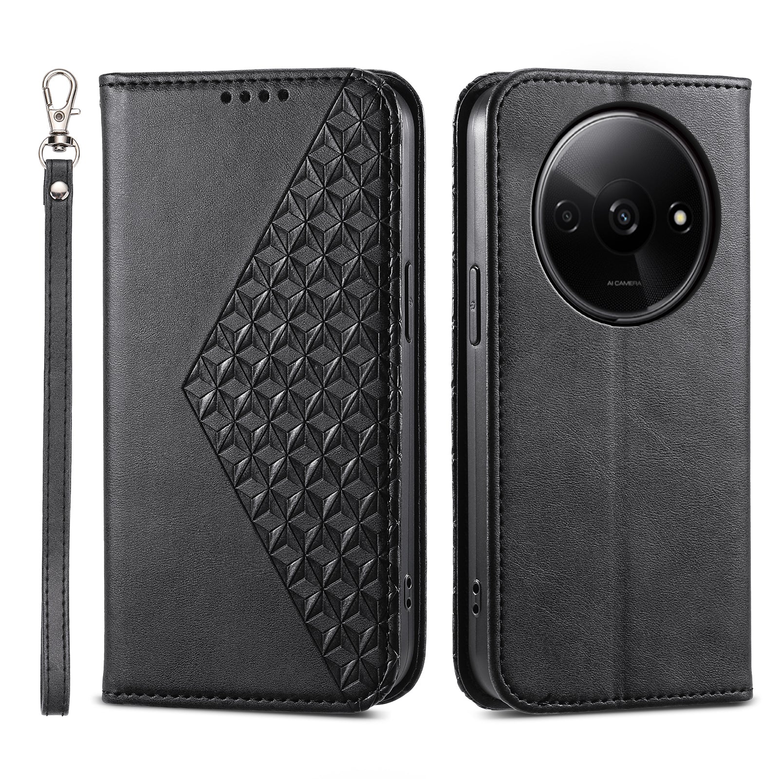 For Xiaomi Redmi A3 / Poco C61 4G Case PU Leather+TPU Rhombus Imprinted Phone Cover Wallet