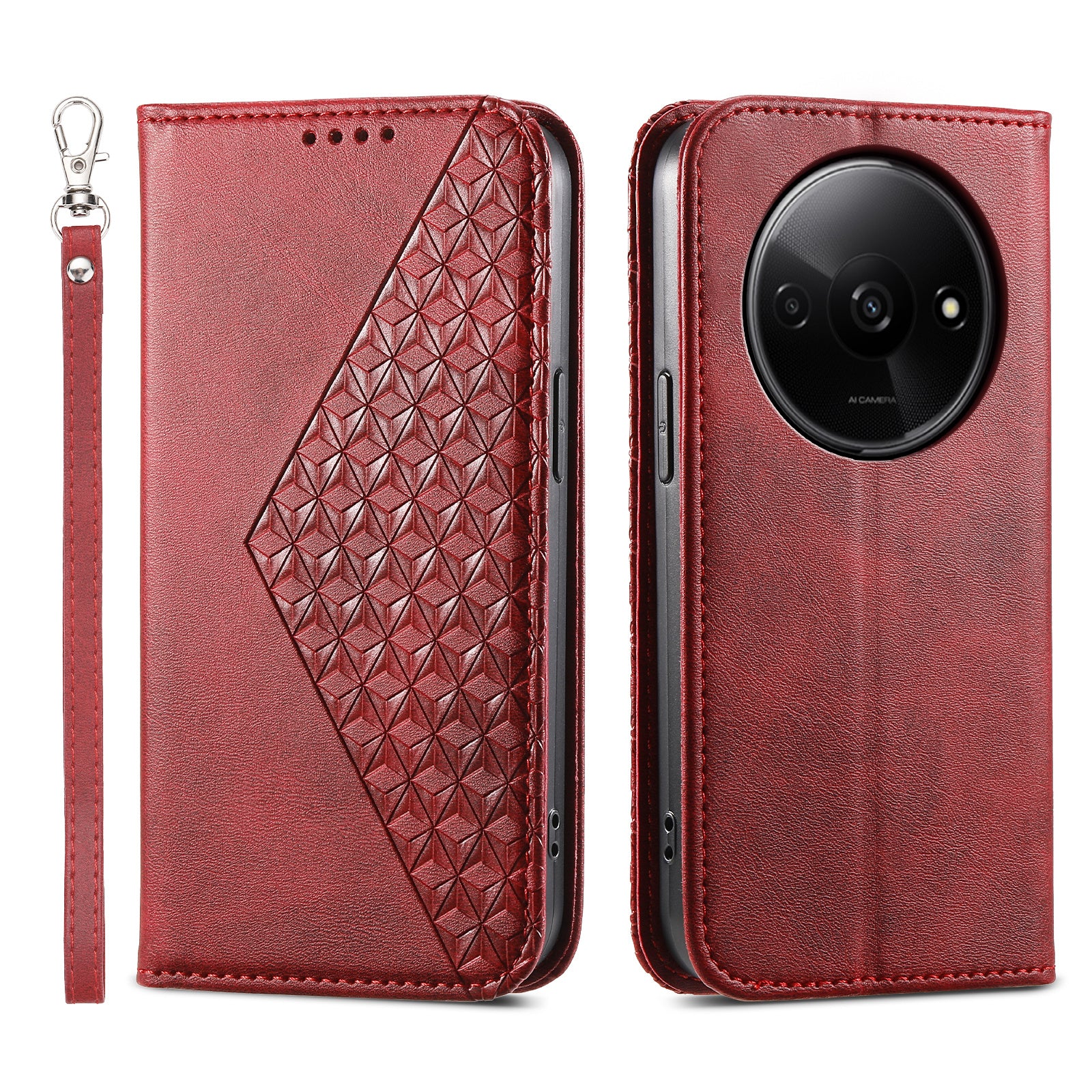 For Xiaomi Redmi A3 / Poco C61 4G Case PU Leather+TPU Rhombus Imprinted Phone Cover Wallet