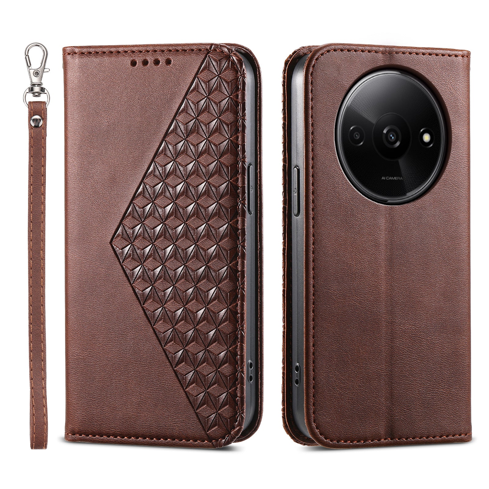 For Xiaomi Redmi A3 / Poco C61 4G Case PU Leather+TPU Rhombus Imprinted Phone Cover Wallet