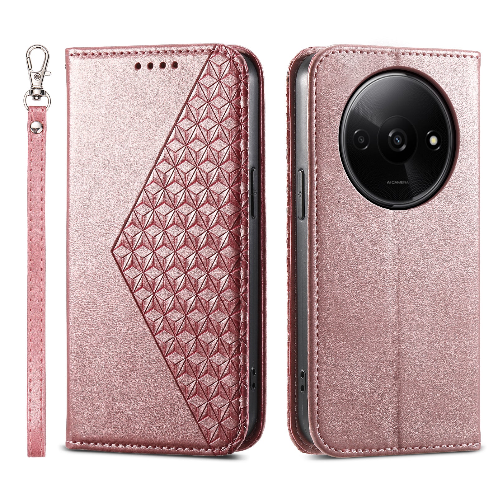 For Xiaomi Redmi A3 / Poco C61 4G Case PU Leather+TPU Rhombus Imprinted Phone Cover Wallet