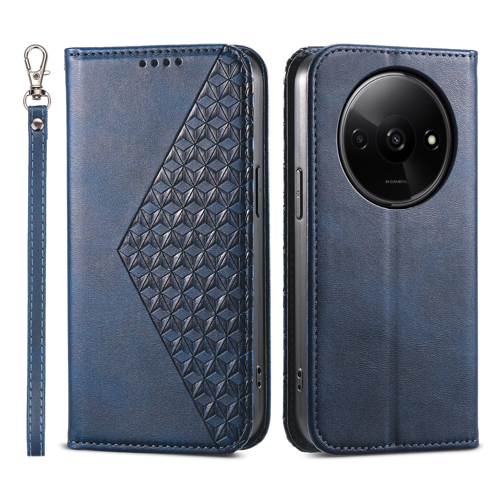 For Xiaomi Redmi A3 / Poco C61 4G Case PU Leather+TPU Rhombus Imprinted Phone Cover Wallet