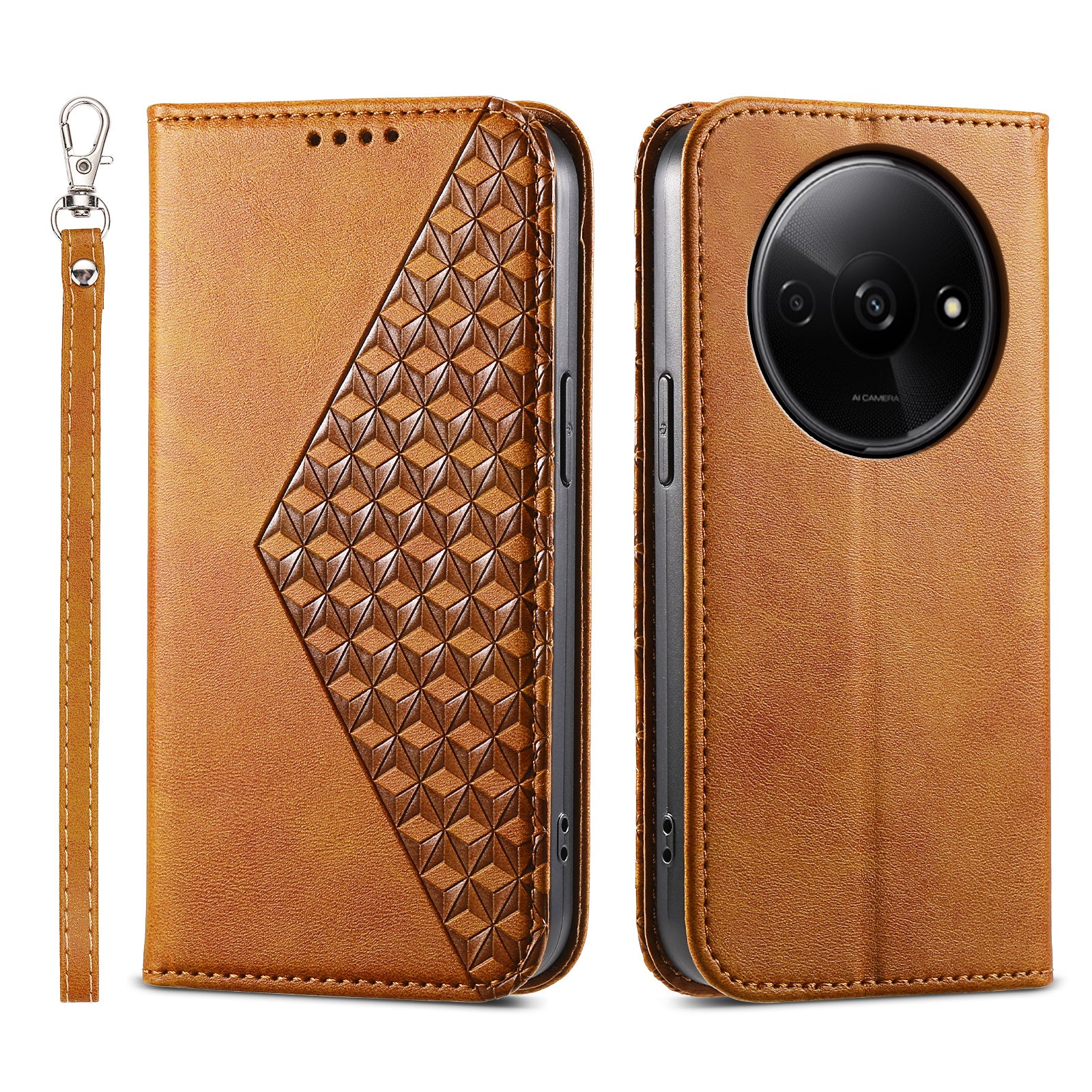 For Xiaomi Redmi A3 / Poco C61 4G Case PU Leather+TPU Rhombus Imprinted Phone Cover Wallet