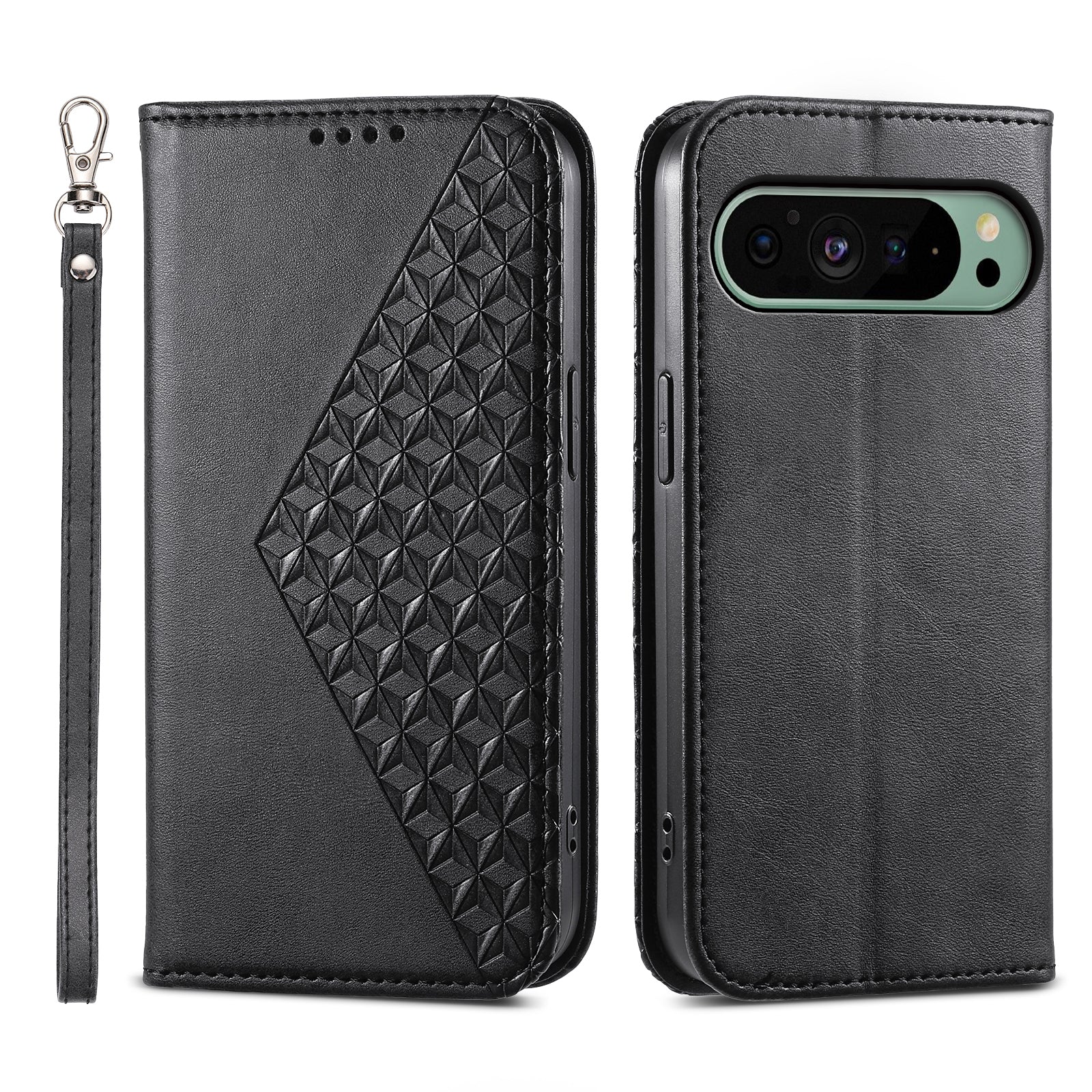 For Google Pixel 9 Case PU Leather+TPU Rhombus Imprinted Wallet Phone Cover