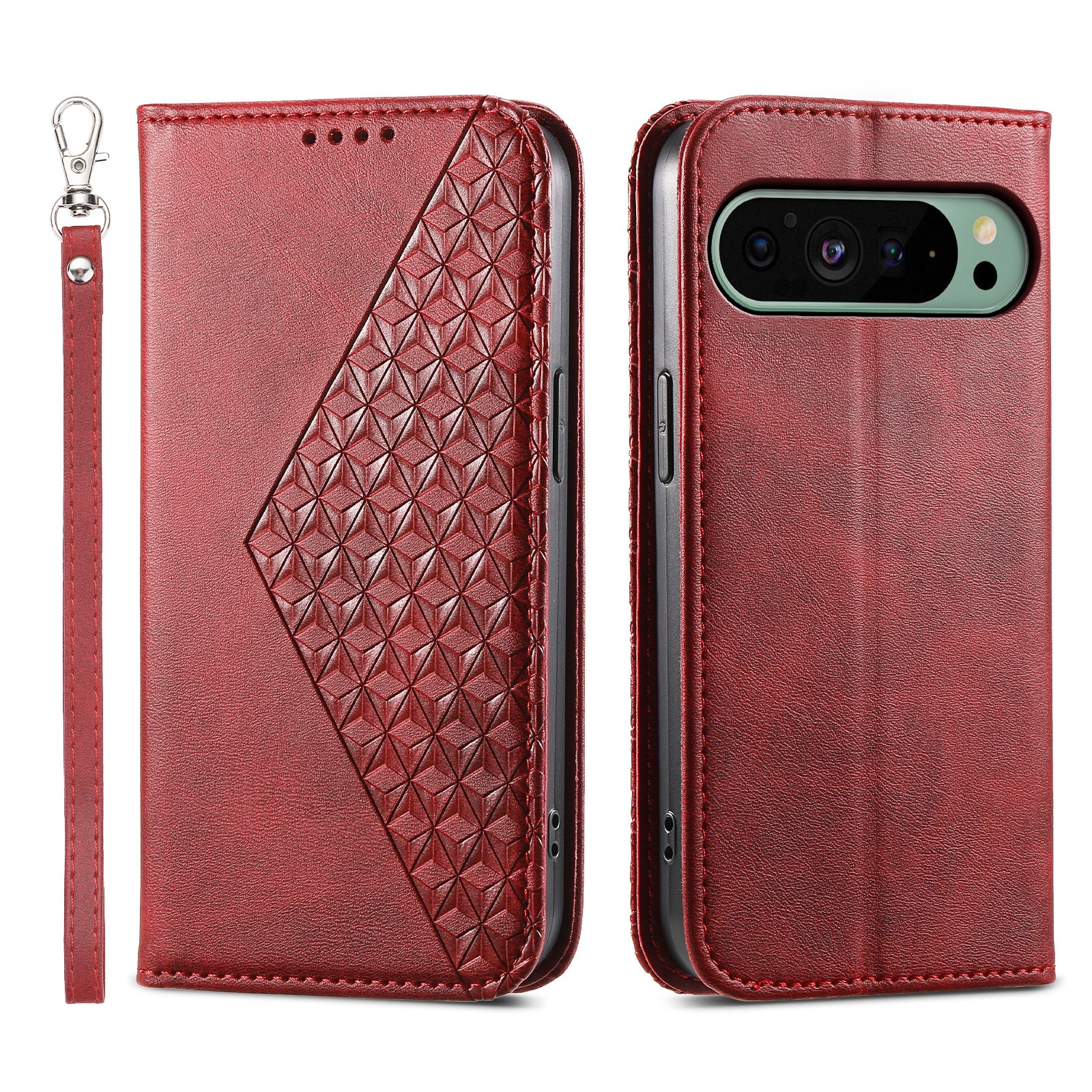 For Google Pixel 9 Case PU Leather+TPU Rhombus Imprinted Wallet Phone Cover