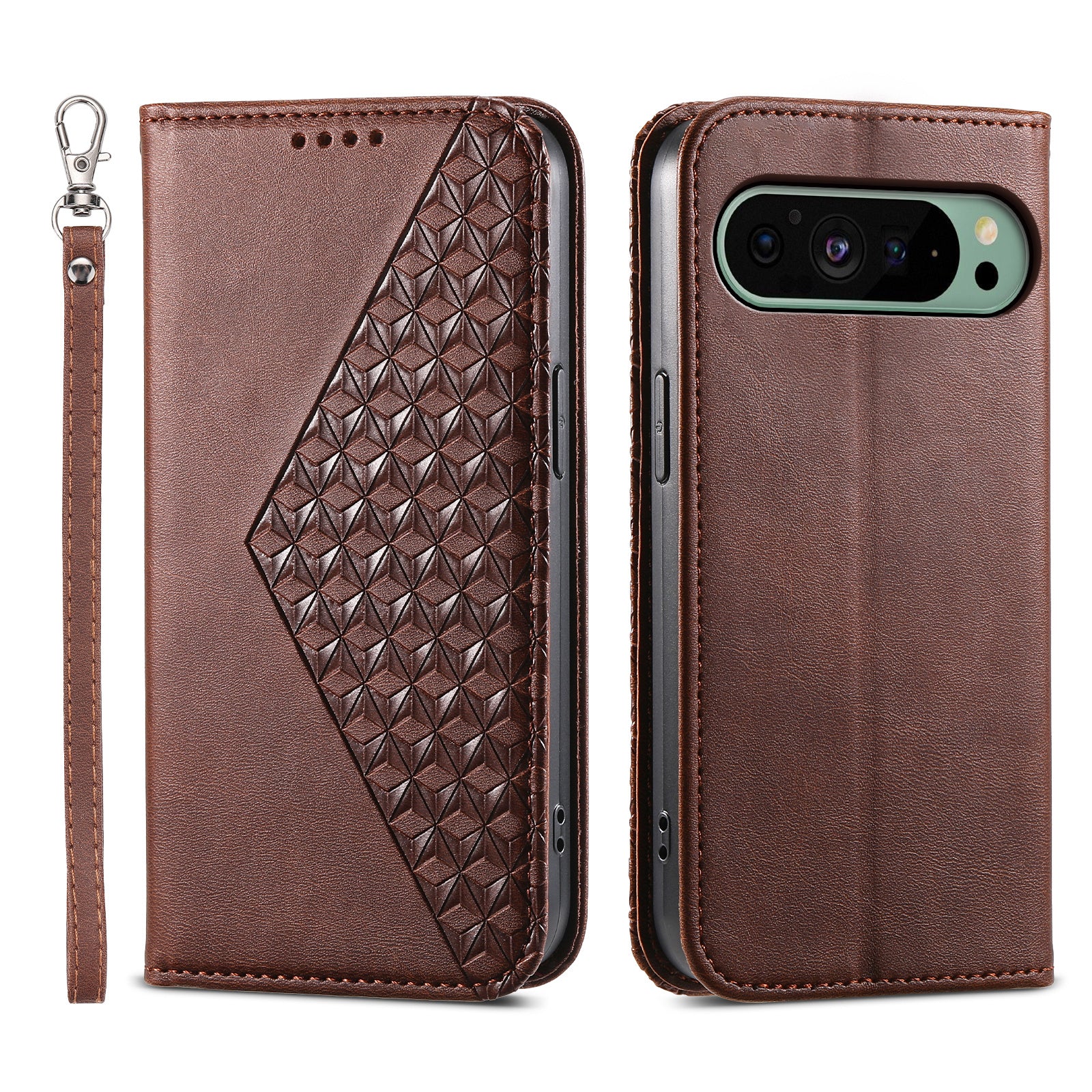 For Google Pixel 9 Case PU Leather+TPU Rhombus Imprinted Wallet Phone Cover