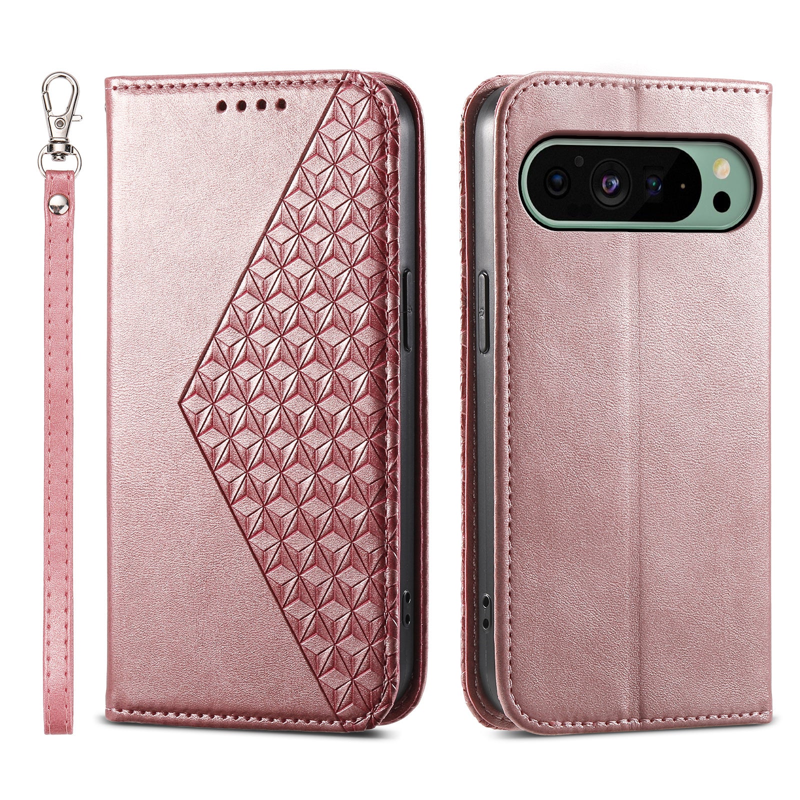 For Google Pixel 9 Case PU Leather+TPU Rhombus Imprinted Wallet Phone Cover