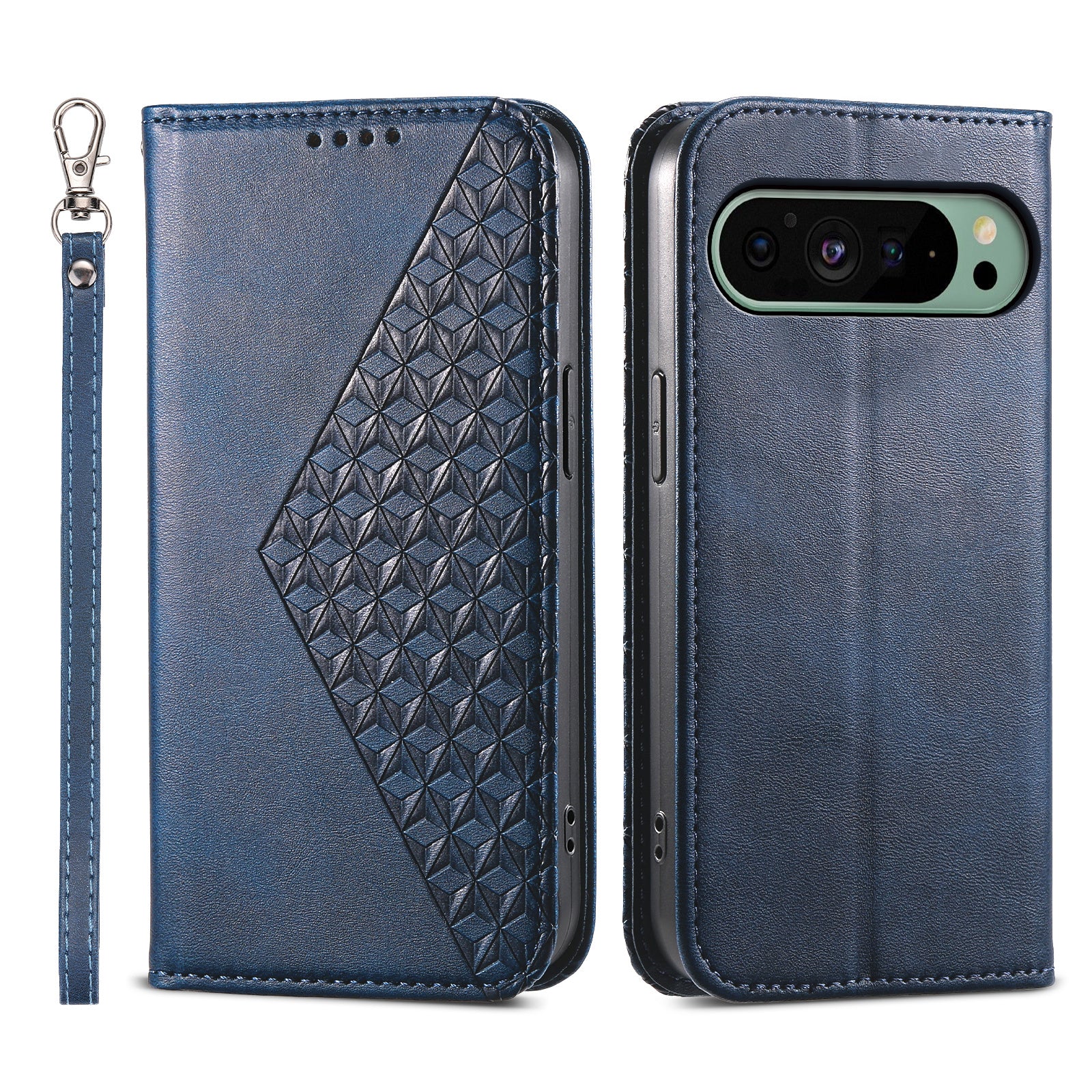 For Google Pixel 9 Case PU Leather+TPU Rhombus Imprinted Wallet Phone Cover