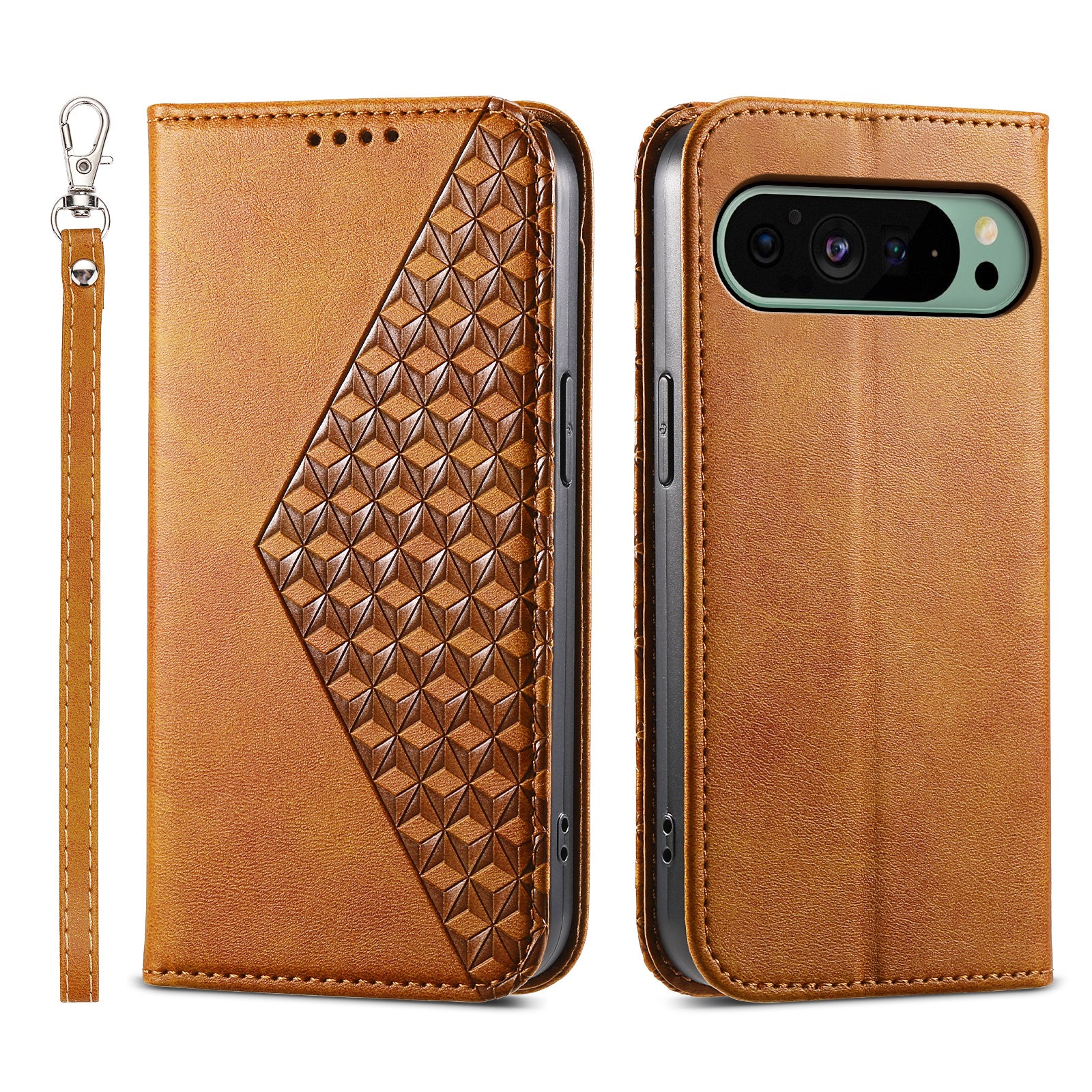 For Google Pixel 9 Case PU Leather+TPU Rhombus Imprinted Wallet Phone Cover