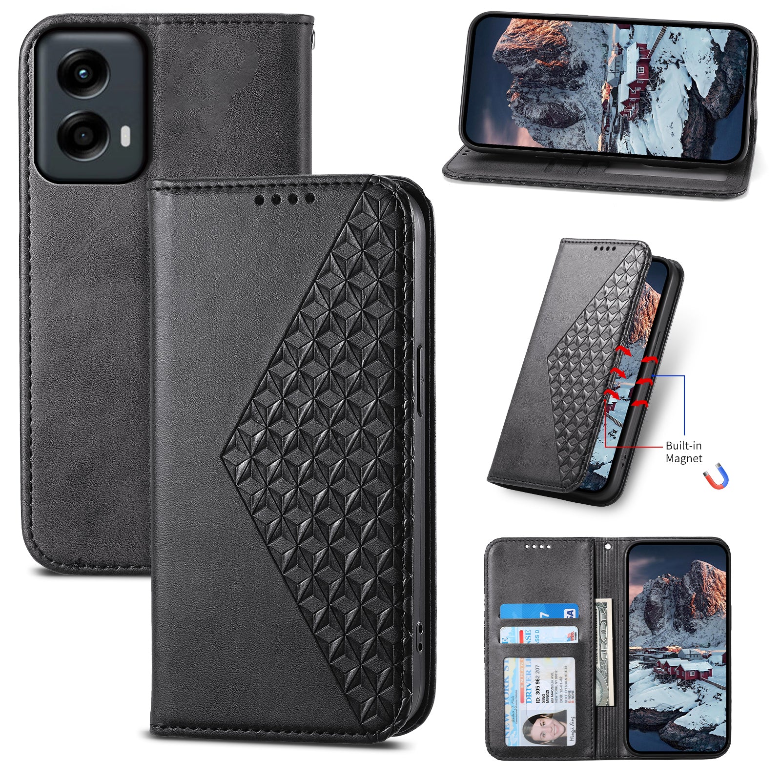 For Motorola Moto G Stylus 5G (2024) Case Anti-scratch PU Leather Rhombus Imprinted Phone Cover