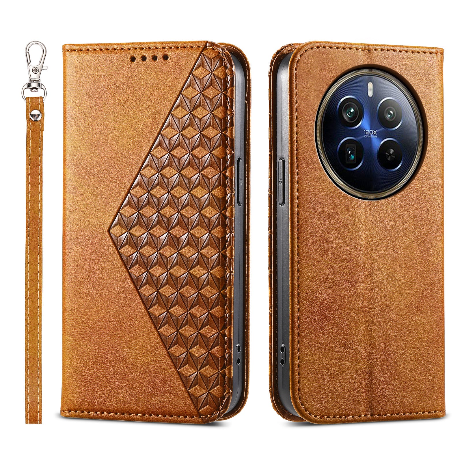 For Realme 12 Pro 5G / Realme 12 Pro+ 5G Case Rhombus Imprinted PU Leather+TPU Phone Cover