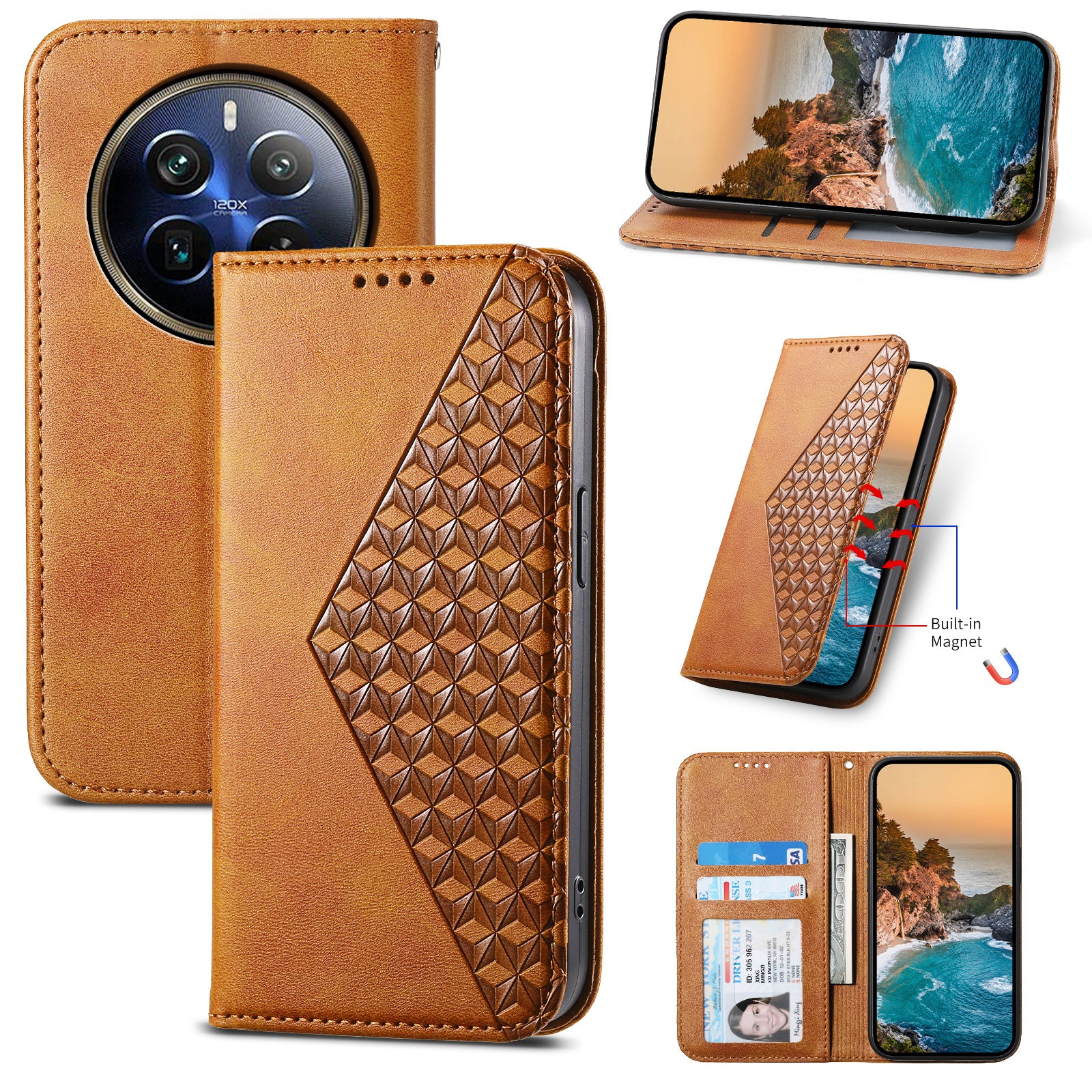 For Realme 12 Pro 5G / Realme 12 Pro+ 5G Case Rhombus Imprinted PU Leather+TPU Phone Cover
