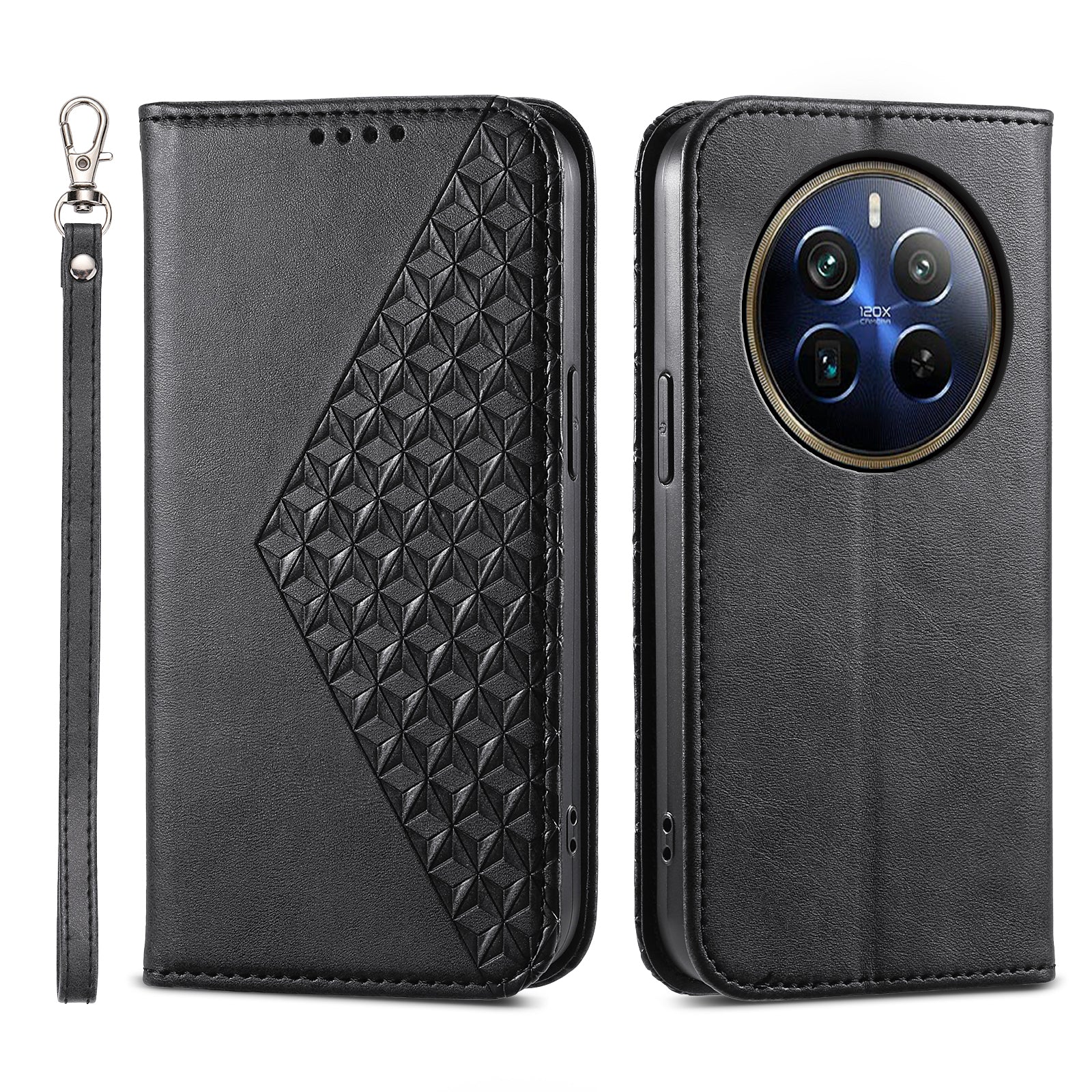For Realme 12 Pro 5G / Realme 12 Pro+ 5G Case Rhombus Imprinted PU Leather+TPU Phone Cover