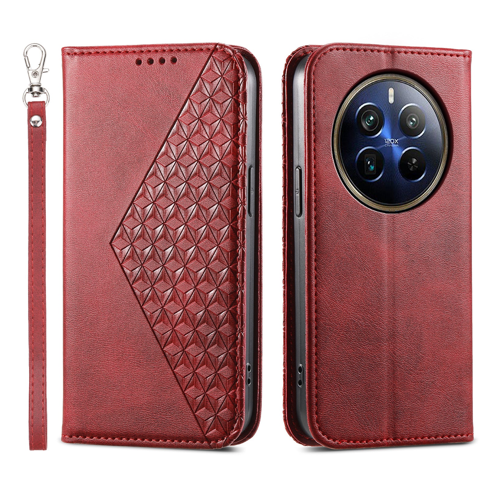 For Realme 12 Pro 5G / Realme 12 Pro+ 5G Case Rhombus Imprinted PU Leather+TPU Phone Cover