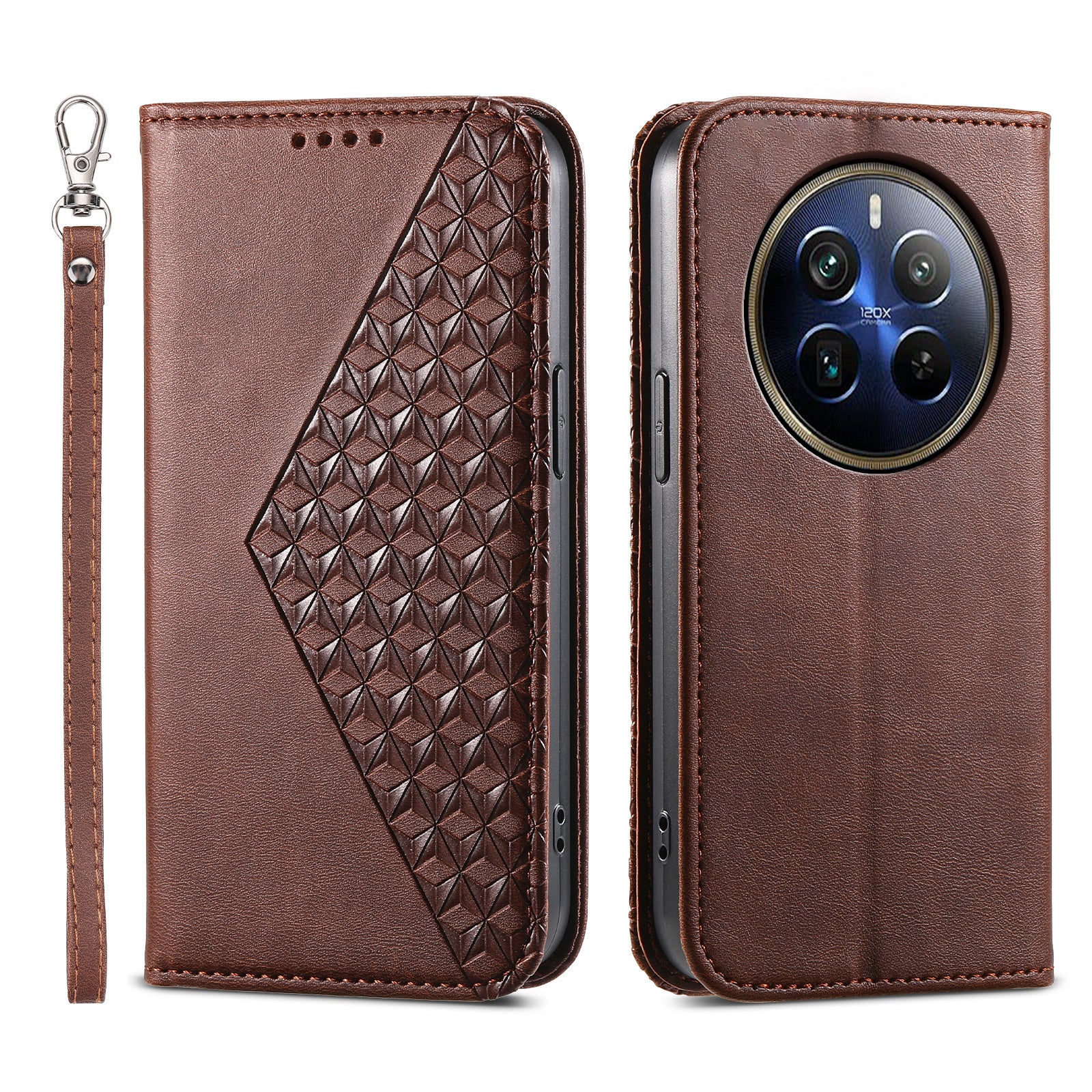 For Realme 12 Pro 5G / Realme 12 Pro+ 5G Case Rhombus Imprinted PU Leather+TPU Phone Cover