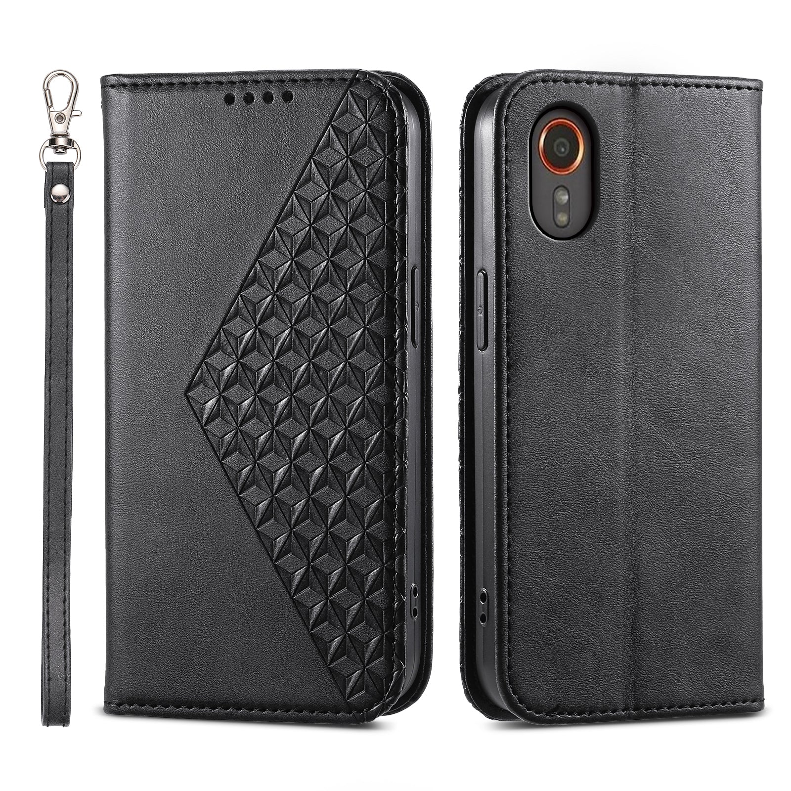 For Samsung Galaxy Xcover7 Case PU Leather+TPU Rhombus Imprinted Cell Phone Stand Cover