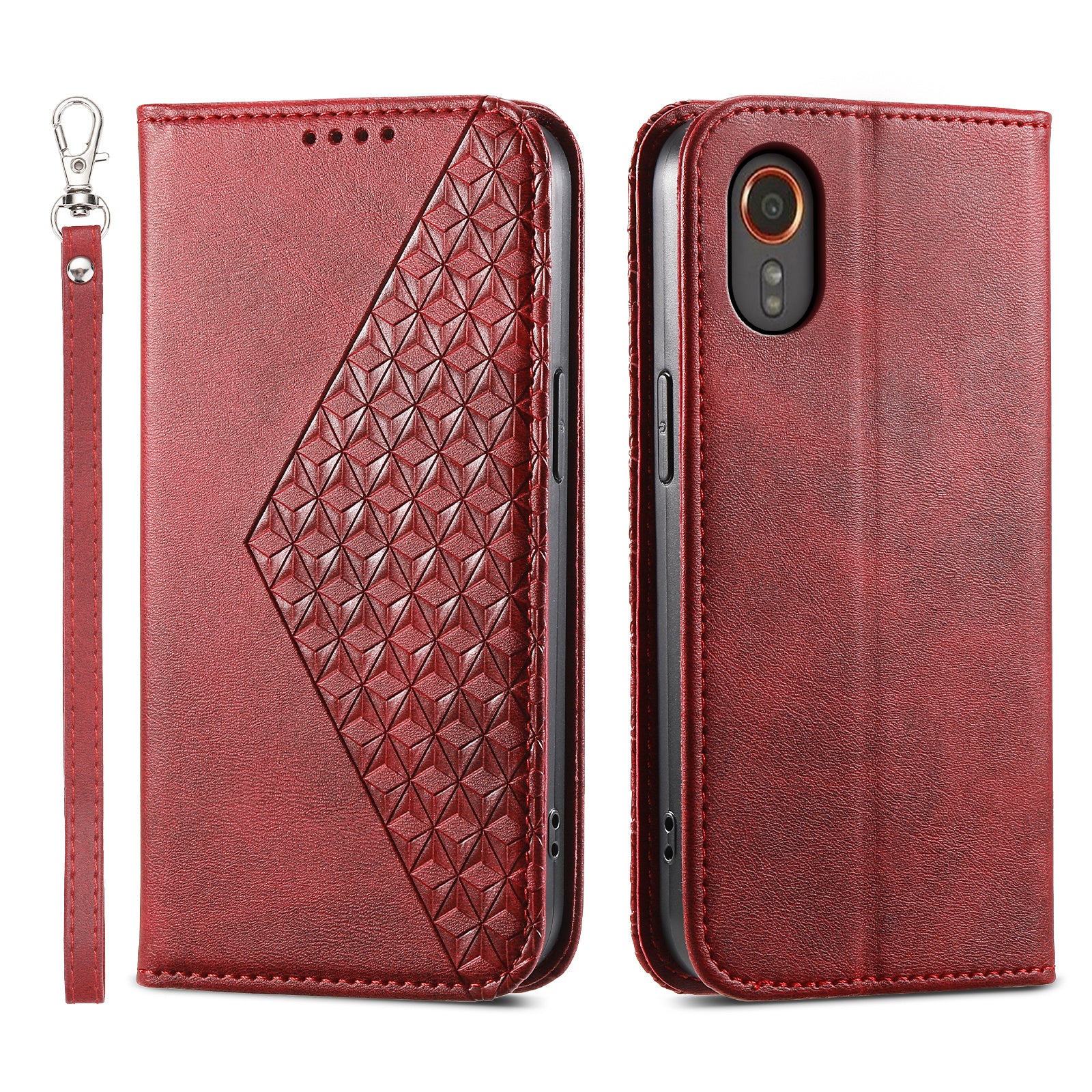 For Samsung Galaxy Xcover7 Case PU Leather+TPU Rhombus Imprinted Cell Phone Stand Cover