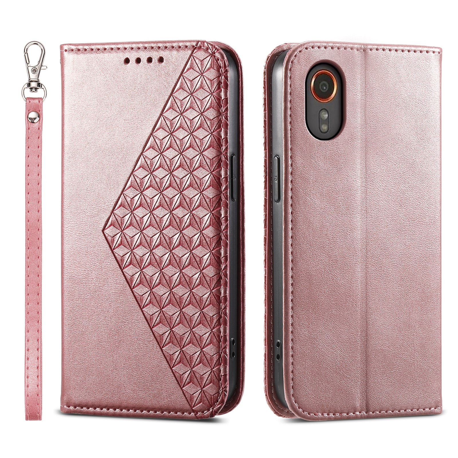 For Samsung Galaxy Xcover7 Case PU Leather+TPU Rhombus Imprinted Cell Phone Stand Cover