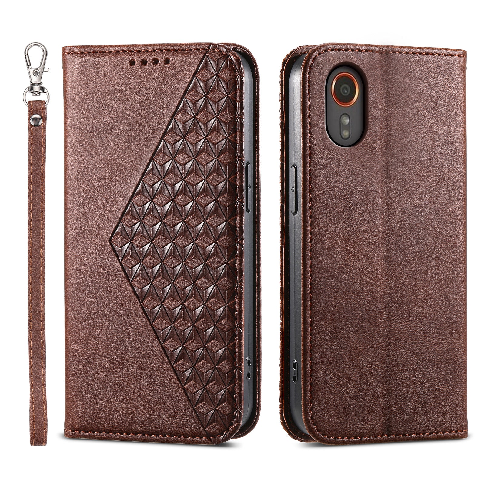 For Samsung Galaxy Xcover7 Case PU Leather+TPU Rhombus Imprinted Cell Phone Stand Cover